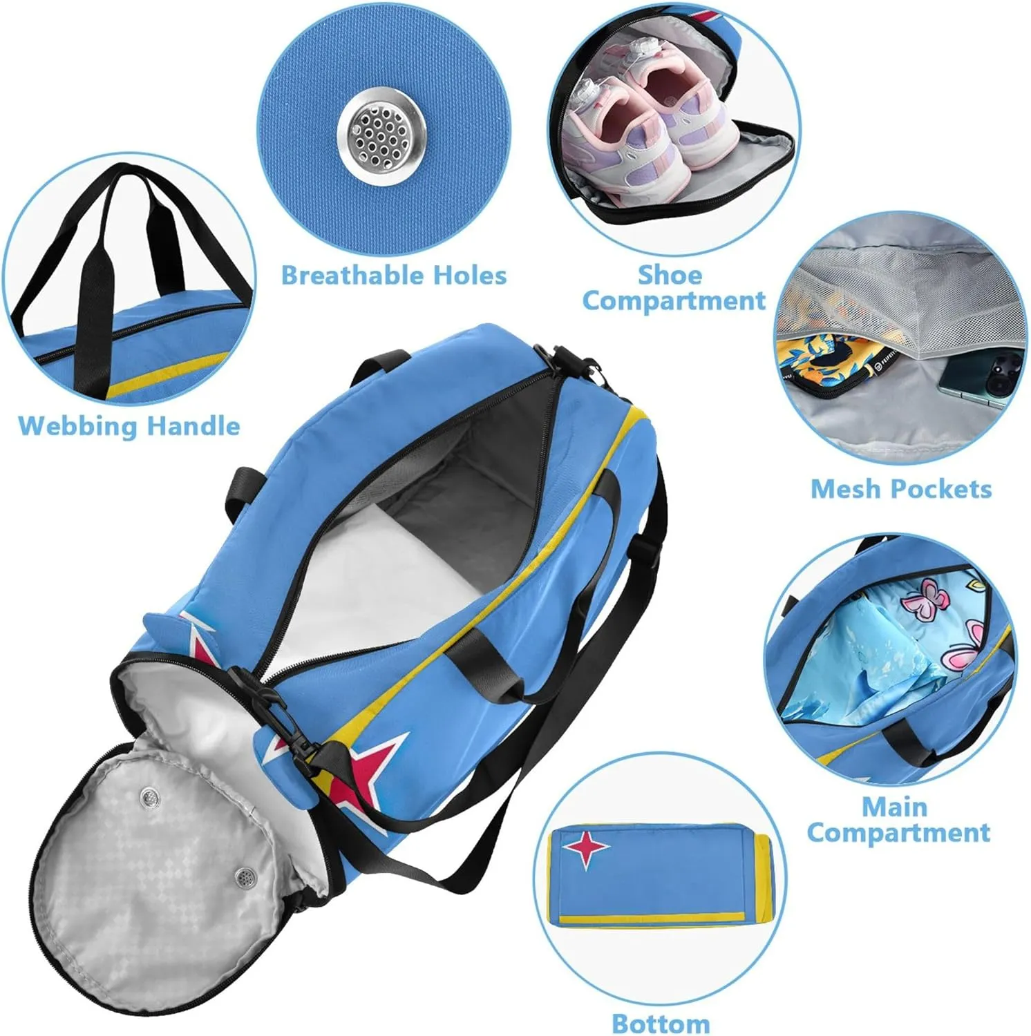 Boys Carry on Duffel Bag Weekend Duffel Overnight Duffle Bags for Traveling Tote Kids Duffle Bag Aruba Flag