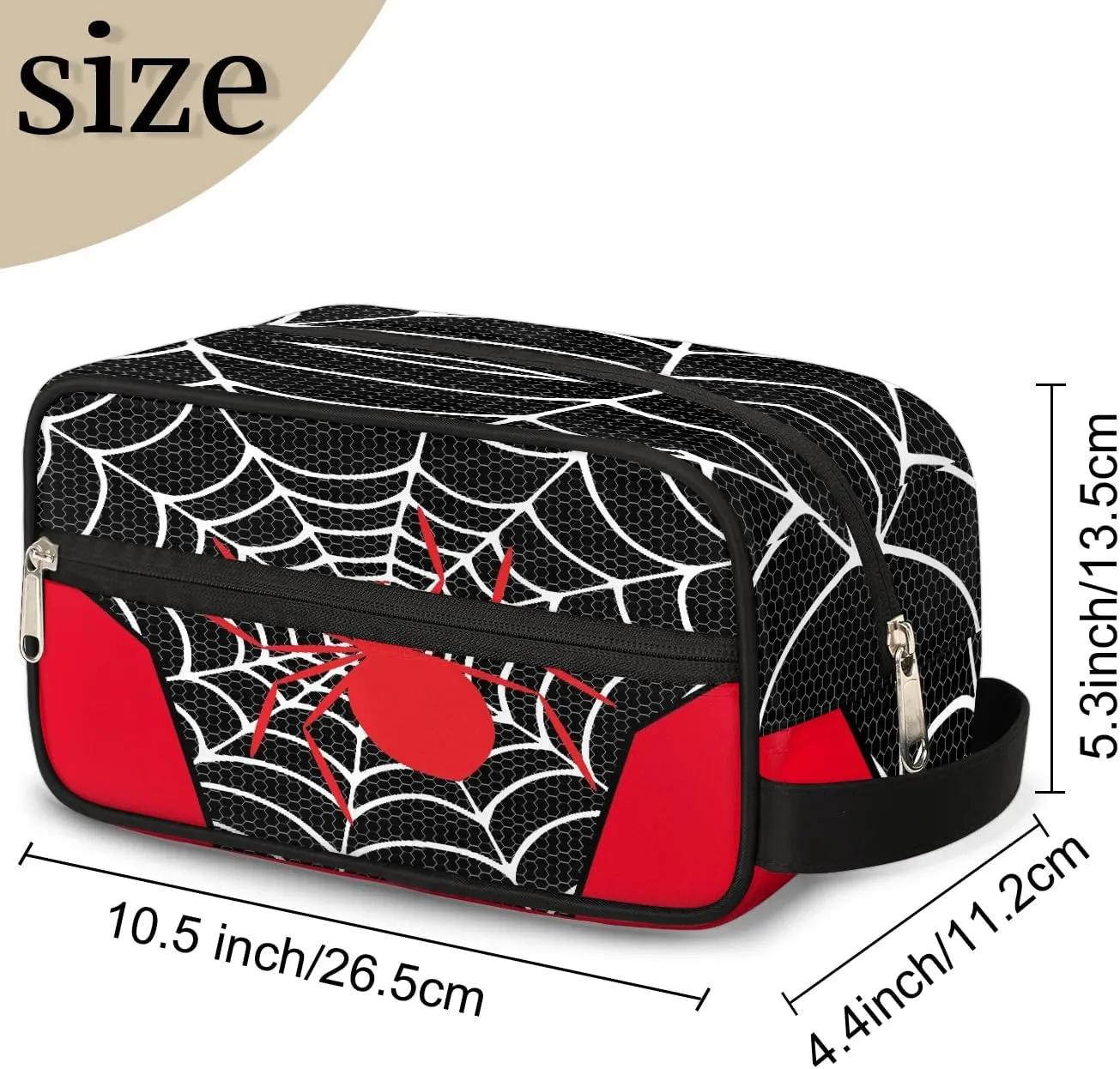Boys Travel Toiletry Bag, Black Web Kids Waterproof Hanging Dopp Kit, Wash Bag with Large Capacity for Travel, Sports, Shower