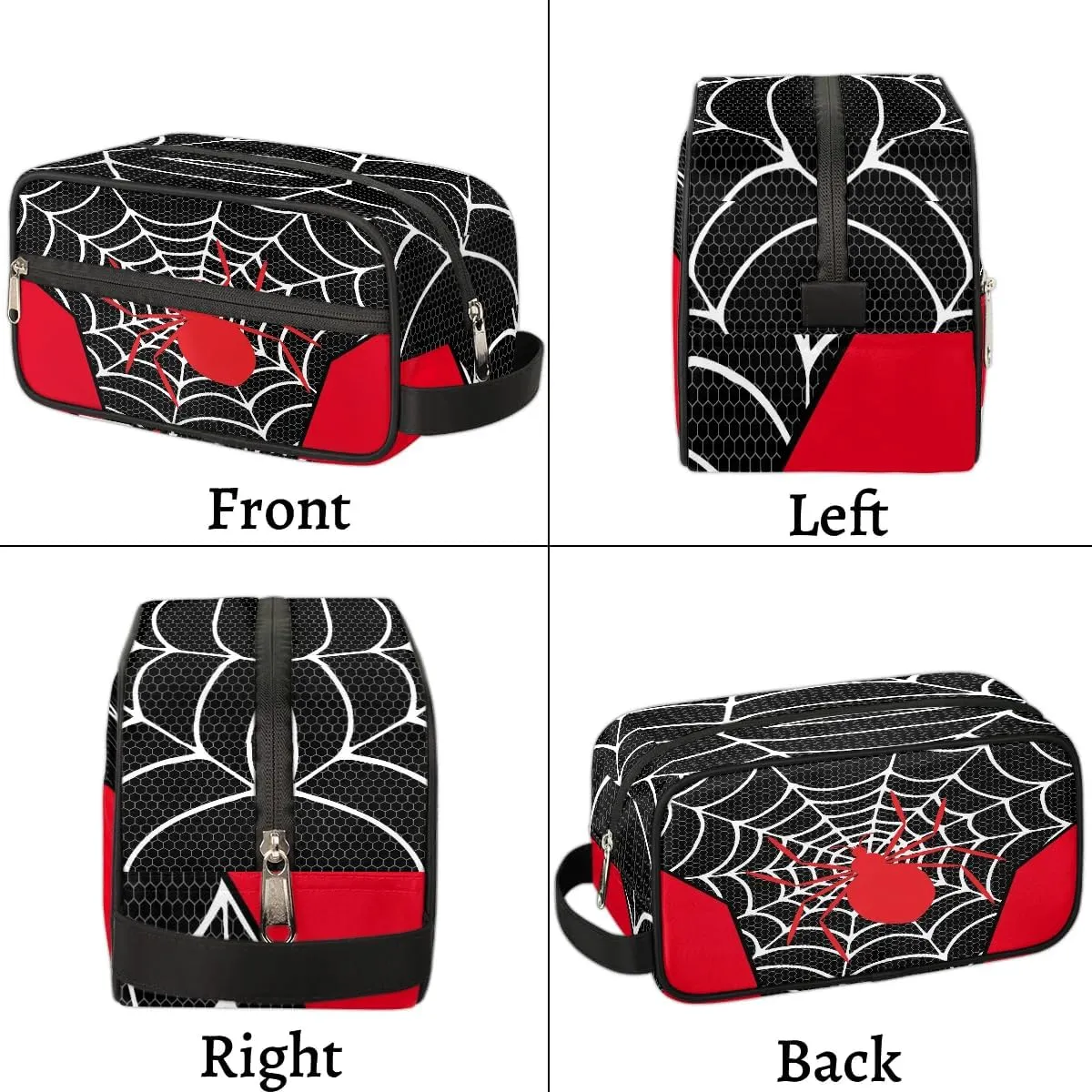 Boys Travel Toiletry Bag, Black Web Kids Waterproof Hanging Dopp Kit, Wash Bag with Large Capacity for Travel, Sports, Shower