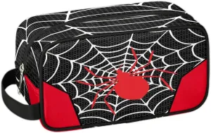 Boys Travel Toiletry Bag, Black Web Kids Waterproof Hanging Dopp Kit, Wash Bag with Large Capacity for Travel, Sports, Shower