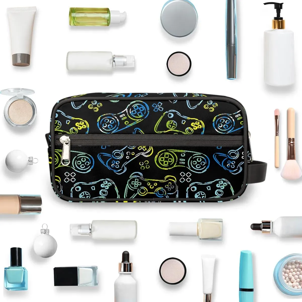 Boys Travel Toiletry Bag Blue Game Controller Kids Waterproof Hanging Dopp Kit, Wash Bag with Large Capacity for Travel, Sports, Shower