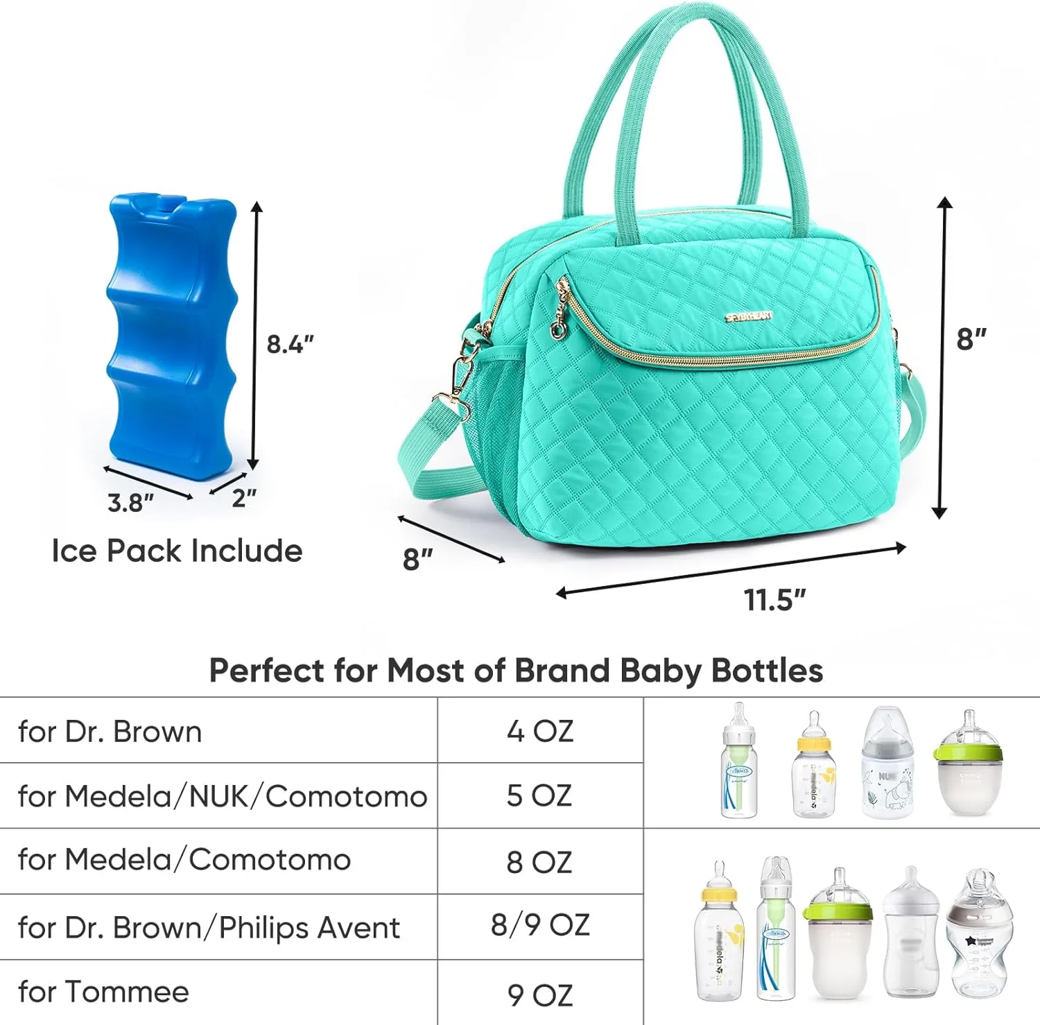 Breastmilk Cooler Travel Bag with 2pcs Wipes Dispensers and Ice Pack - Baby Bottle Cooler for 6 Bottles Up to 9 Ounce