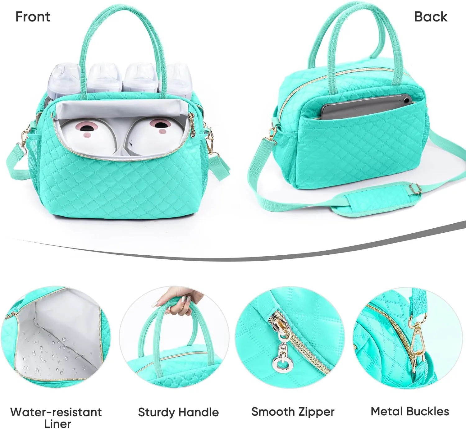 Breastmilk Cooler Travel Bag with 2pcs Wipes Dispensers and Ice Pack - Baby Bottle Cooler for 6 Bottles Up to 9 Ounce