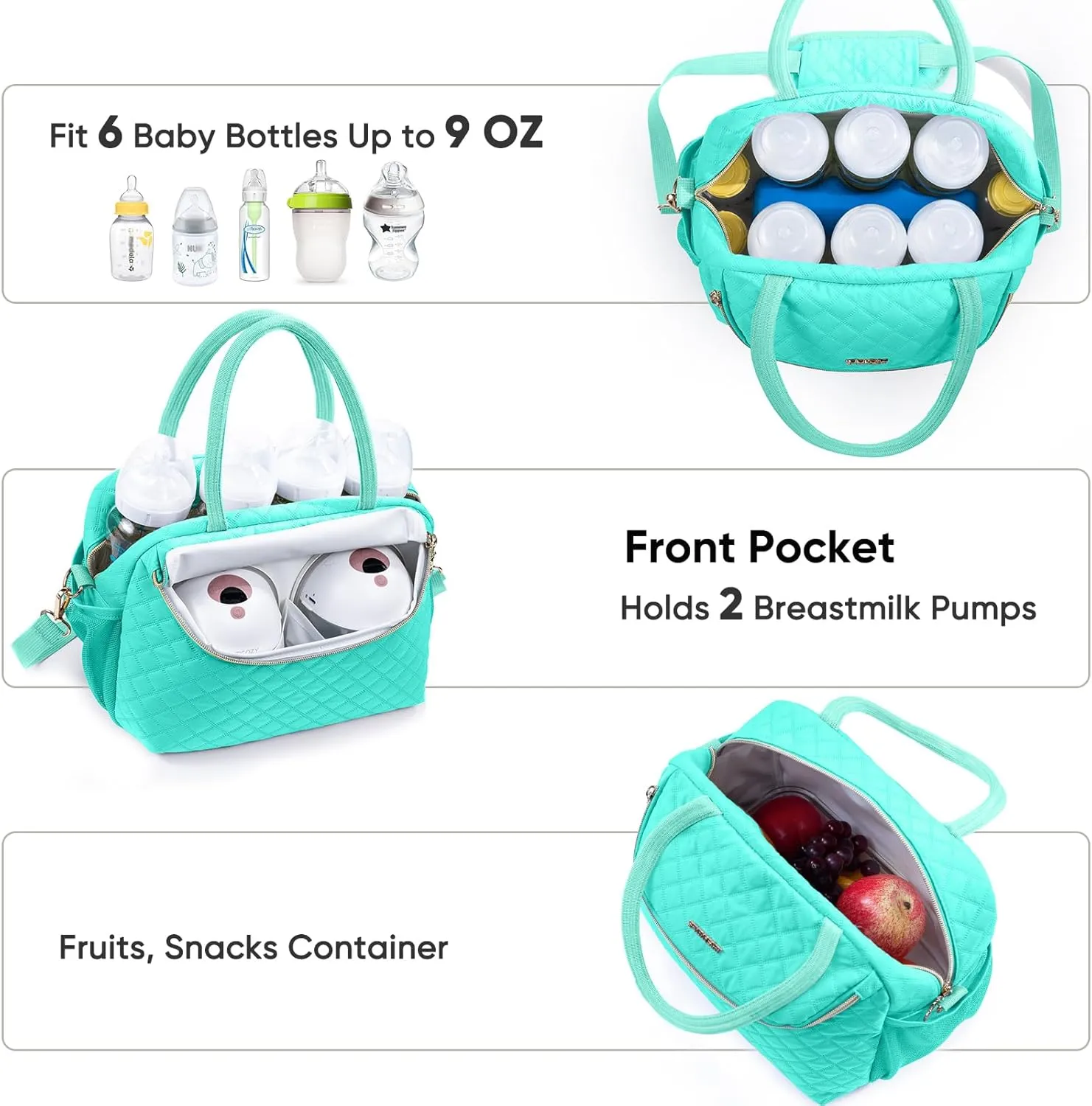 Breastmilk Cooler Travel Bag with 2pcs Wipes Dispensers and Ice Pack - Baby Bottle Cooler for 6 Bottles Up to 9 Ounce