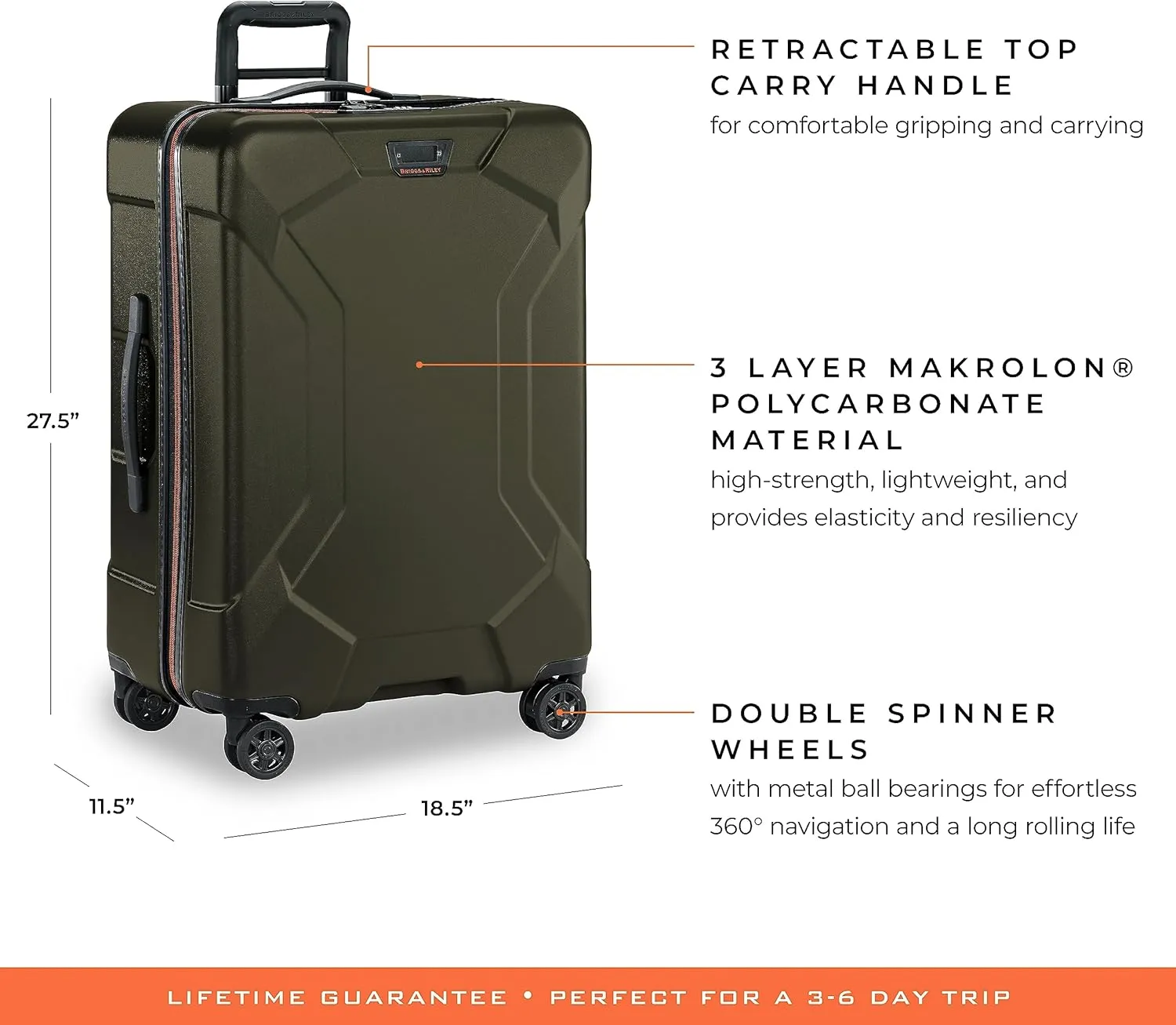 Briggs & Riley 27" Medium Spinner - Checked Luggage for Travel, Suitcases with Wheels, Hardside Rolling Bag for Men & Women, Self-Repairing Zipper - Torq Collection, Hunter Green
