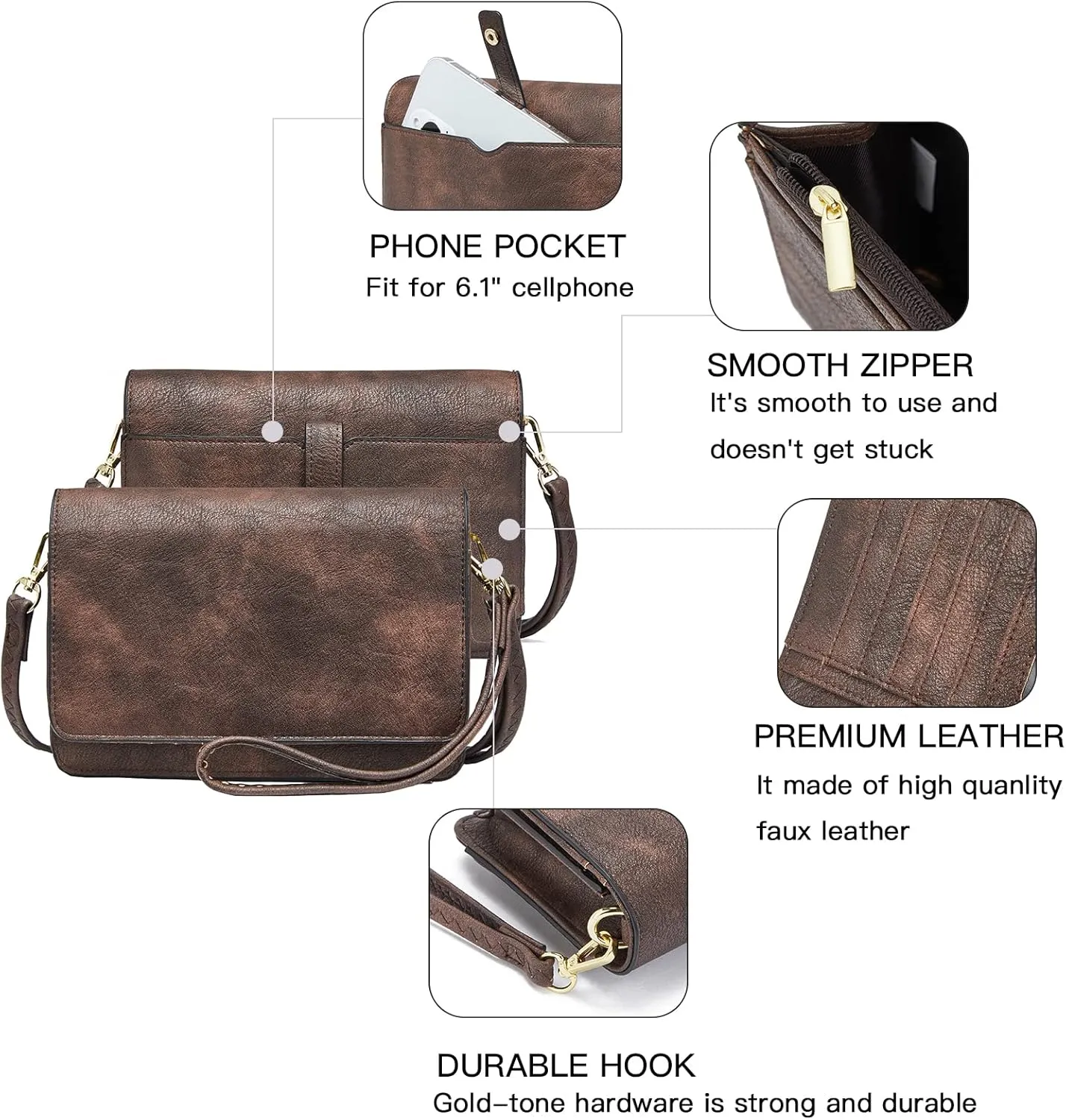 BROMEN Crossbody Bags for Women Small Cell Phone Shoulder Bag Wristlet Wallet Clutch Purse