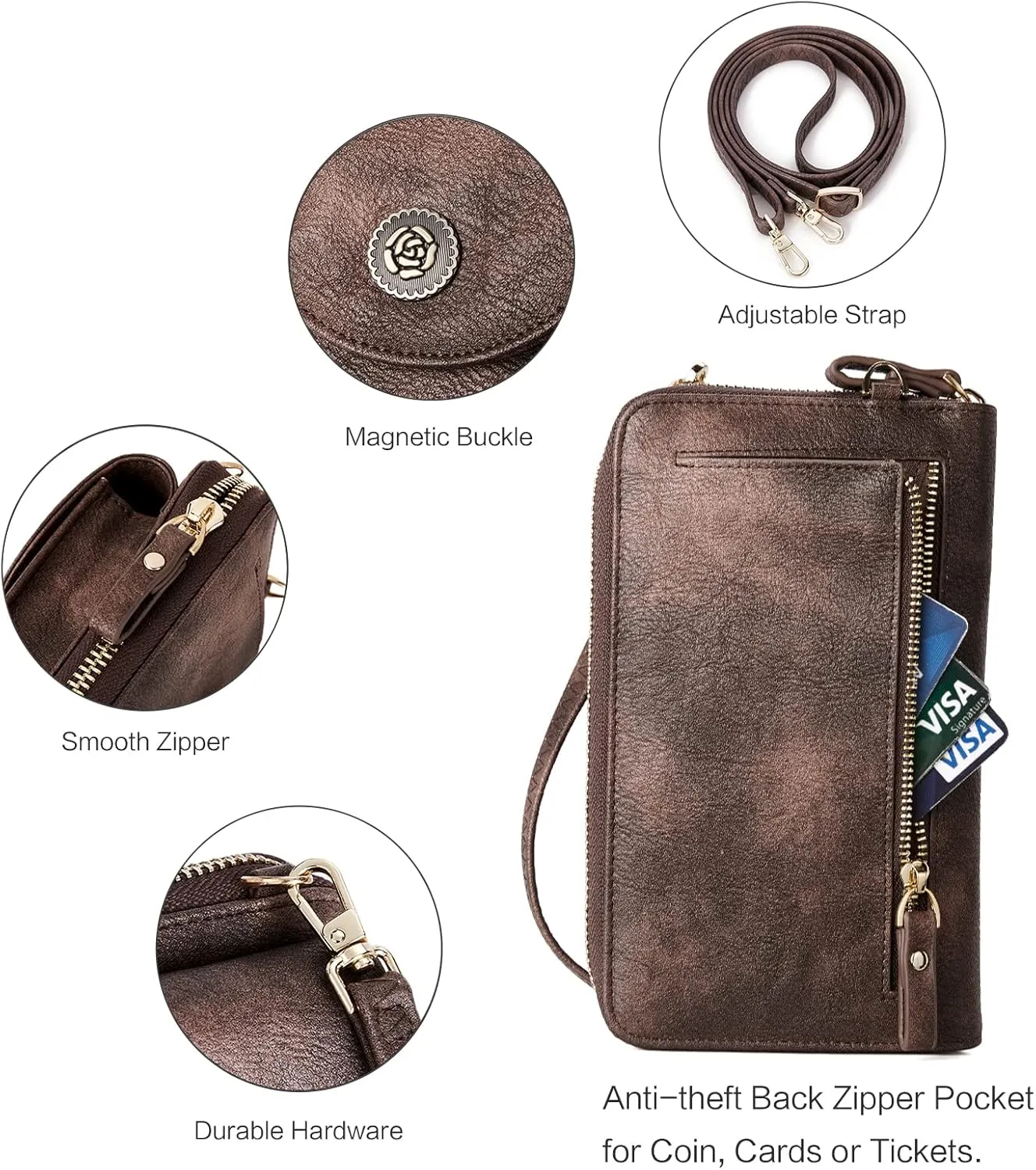 BROMEN Small Cell Phone Purse Crossbody Bags for Women Vegan Leather Wallet Purse with Credit Card Holder