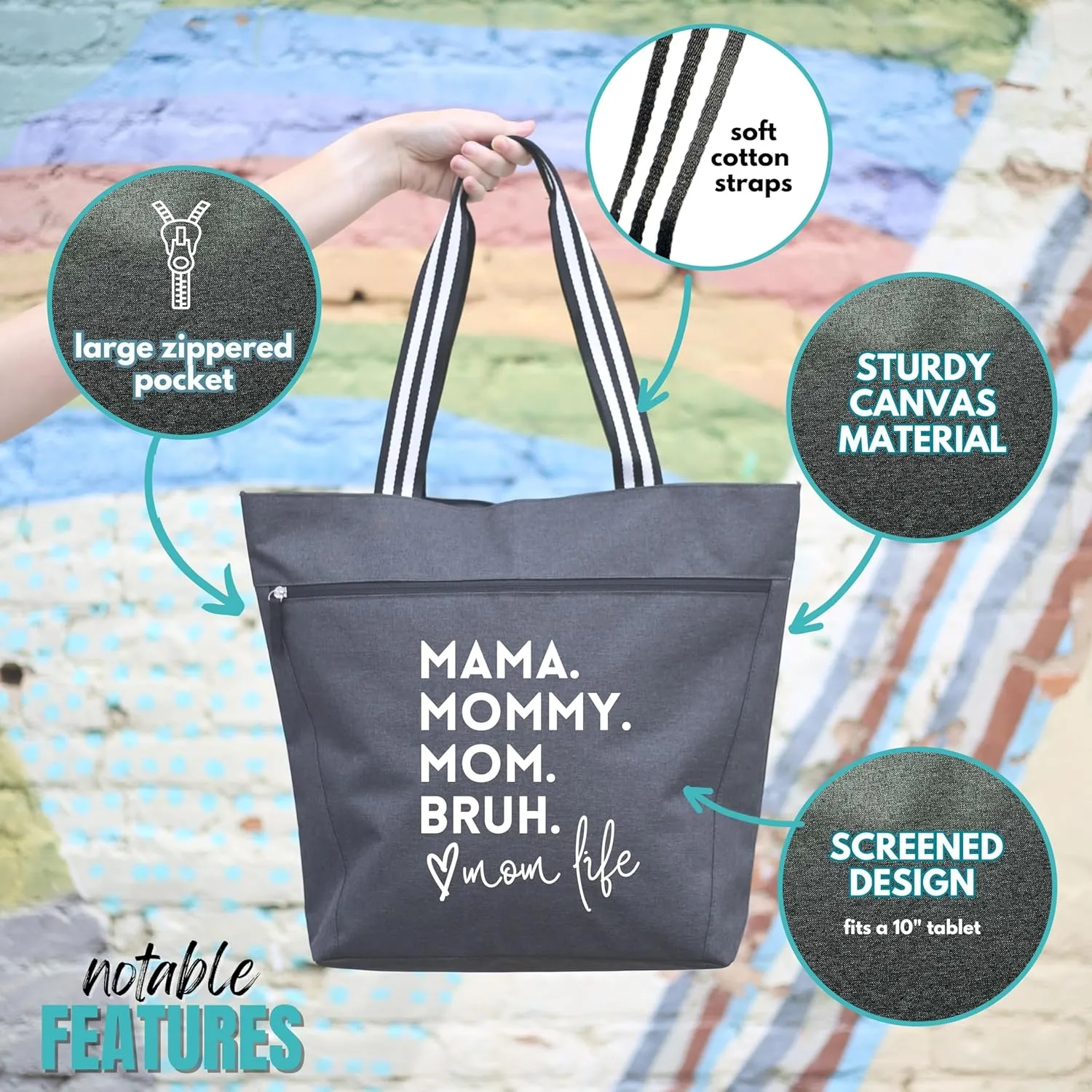 Brooke & Jess Designs Mom Bags for Everyday - Bags for Women with Zipper, Large Stylish Travel Bag, Work Bag