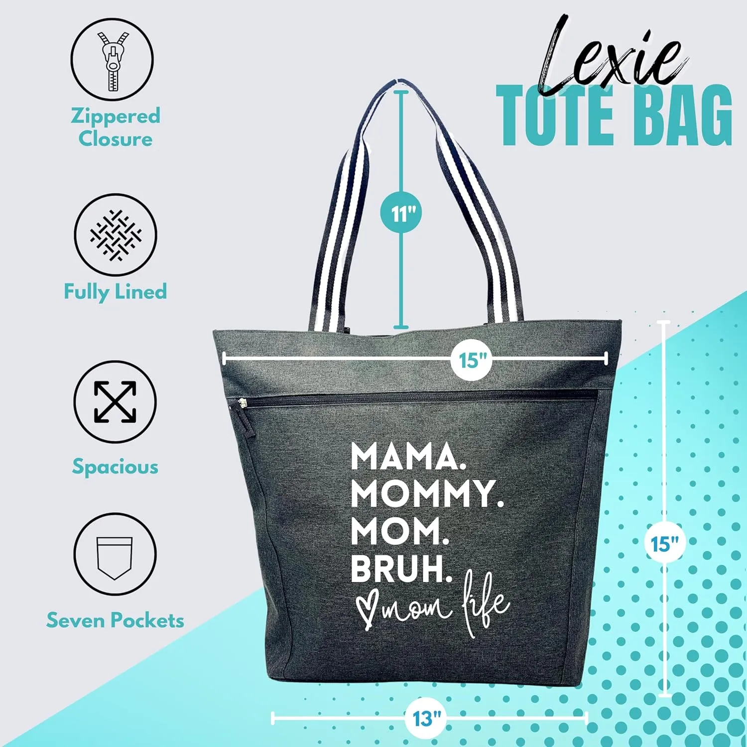 Brooke & Jess Designs Mom Bags for Everyday - Bags for Women with Zipper, Large Stylish Travel Bag, Work Bag