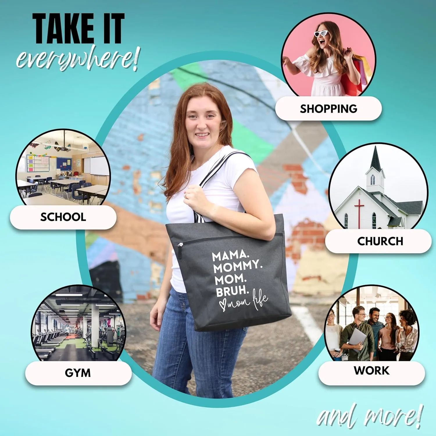 Brooke & Jess Designs Mom Bags for Everyday - Bags for Women with Zipper, Large Stylish Travel Bag, Work Bag