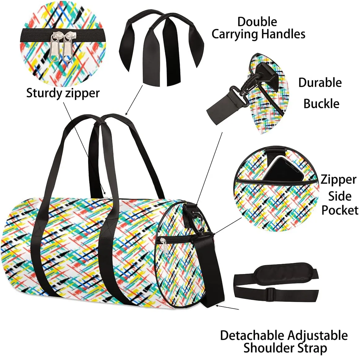Brushstrokes Colorful Gym Bag Small Gym Duffel Bags for Men Women Overnight Weekender Bag Lightweight Sport Duffle Bag Carry On Gymbag