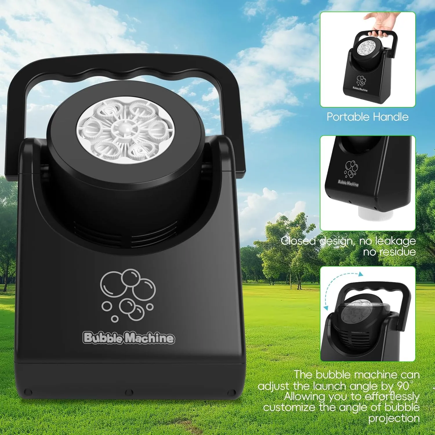 Bubble Machine Automatic Bubble Blower for Kids Batteries Operated Portable Bubble Maker Electric Bubble Machine Adjust Angle by 90° Indoor Outdoor Toy for Birthday Party Wedding Black