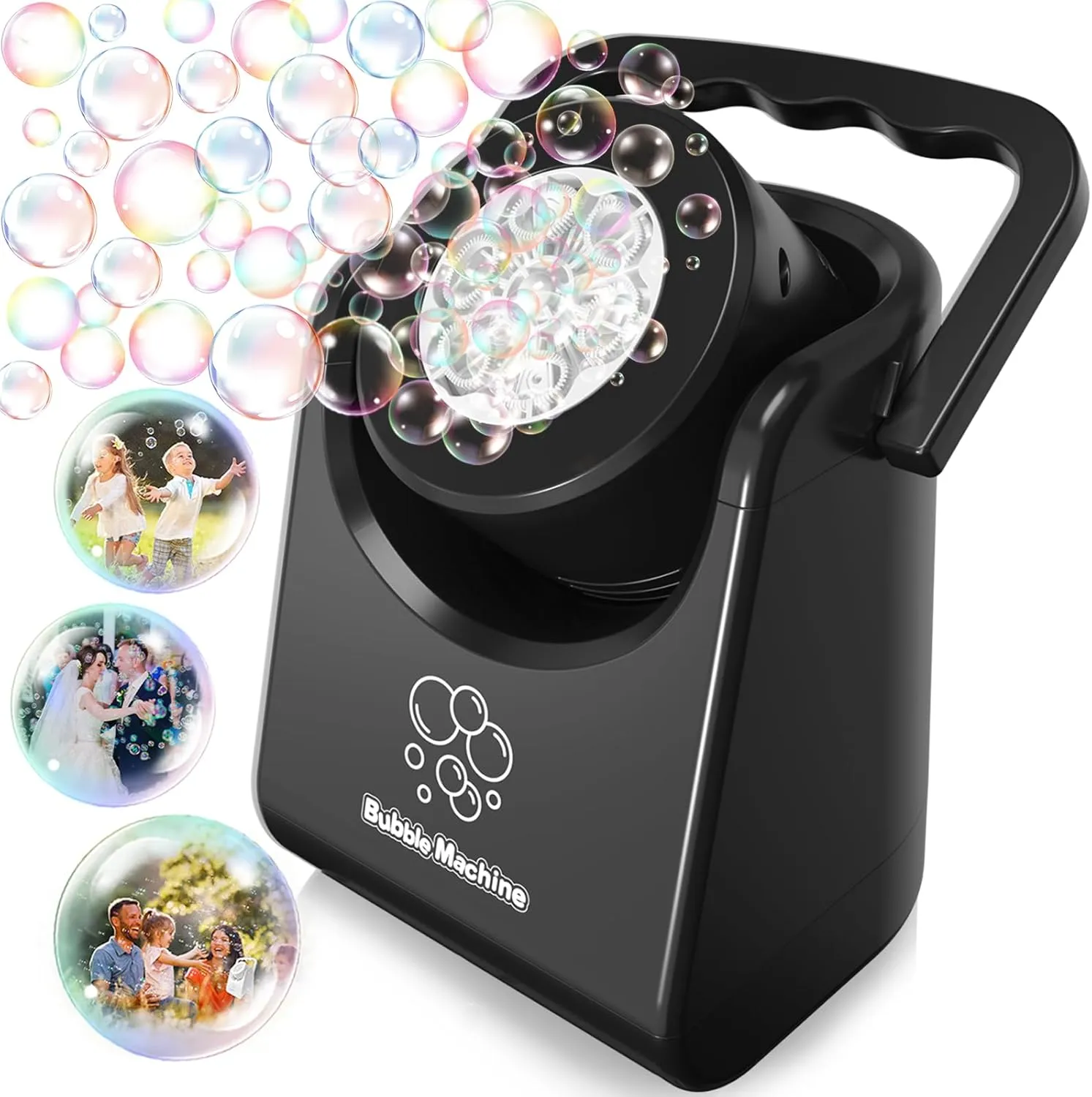 Bubble Machine Automatic Bubble Blower for Kids Batteries Operated Portable Bubble Maker Electric Bubble Machine Adjust Angle by 90° Indoor Outdoor Toy for Birthday Party Wedding Black