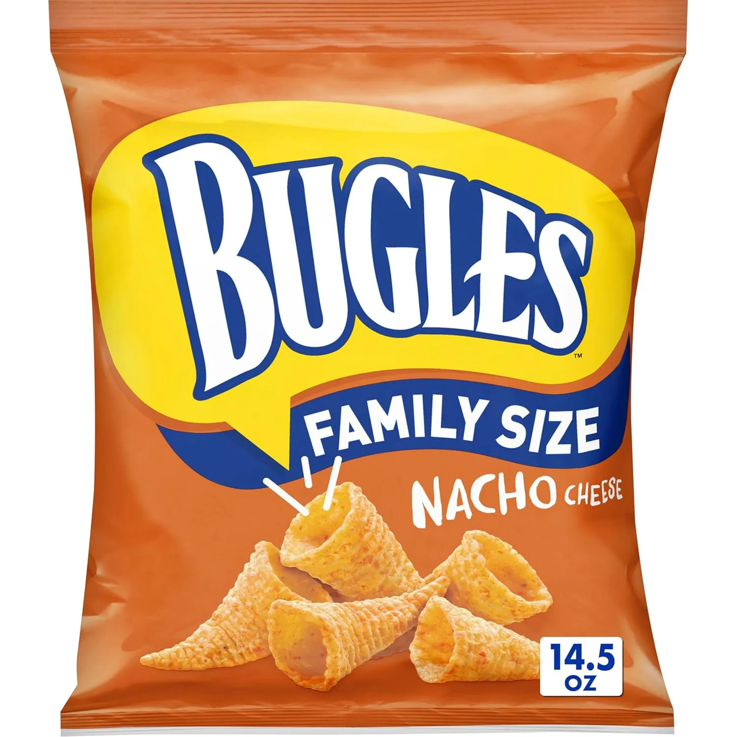 Bugles Nacho Cheese Crispy Corn Snacks, Family Size Snack Bag, 14.5 oz (Pack of 6)