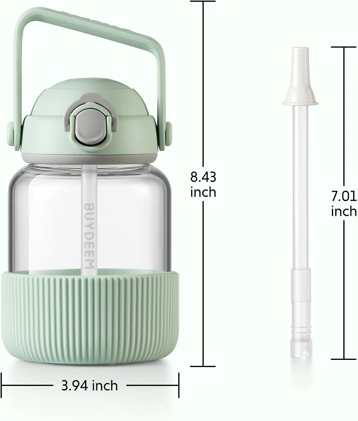 BUYDEEM DG78 Glass Water Bottle 27oz, Portable Water Tumbler with Straw, High Borosilicate Glass, Heat Resistance, Ideal for Travel Home Office, Cozy Greenish