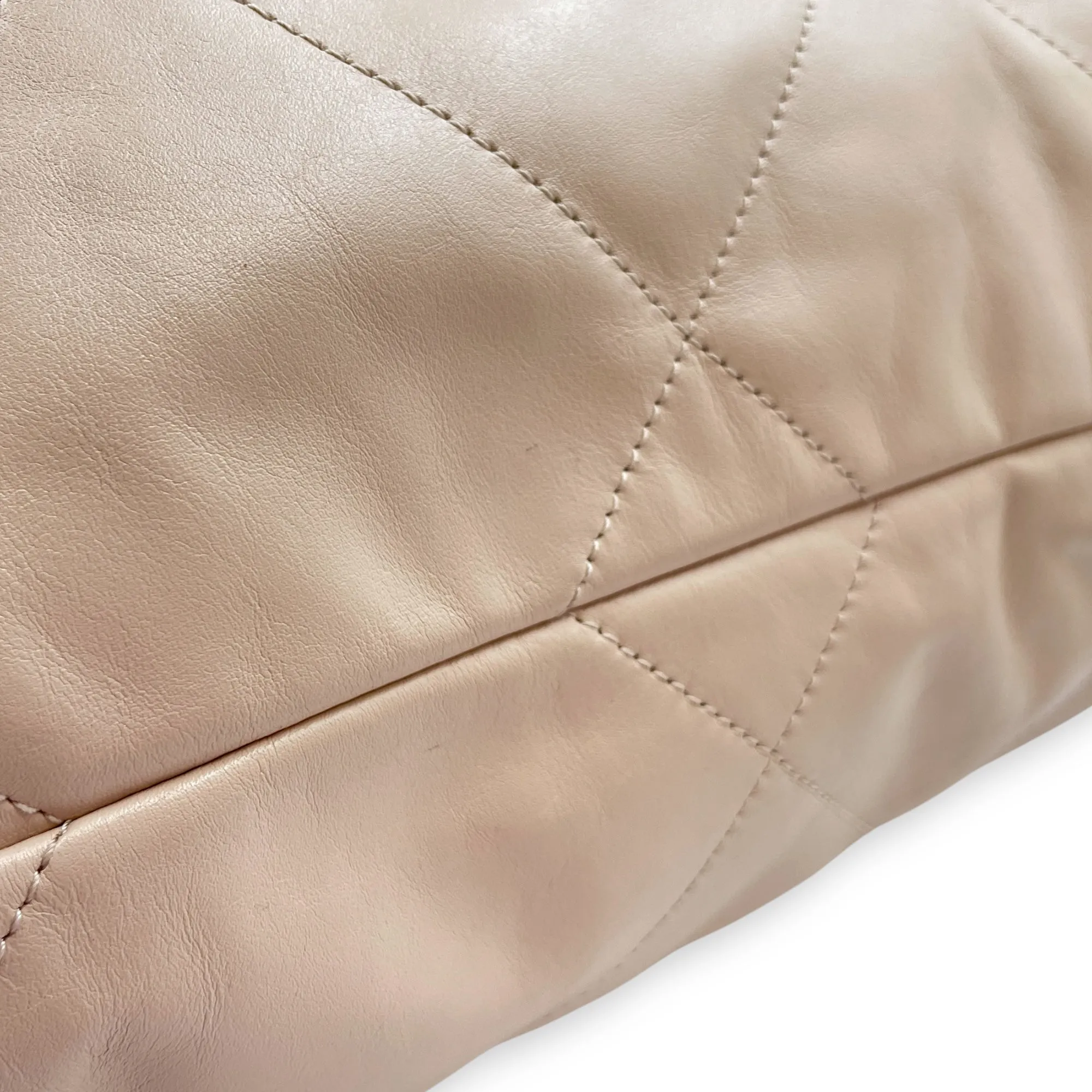 C22 Beige Backpack in Shiny Calfskin, Silver hardware