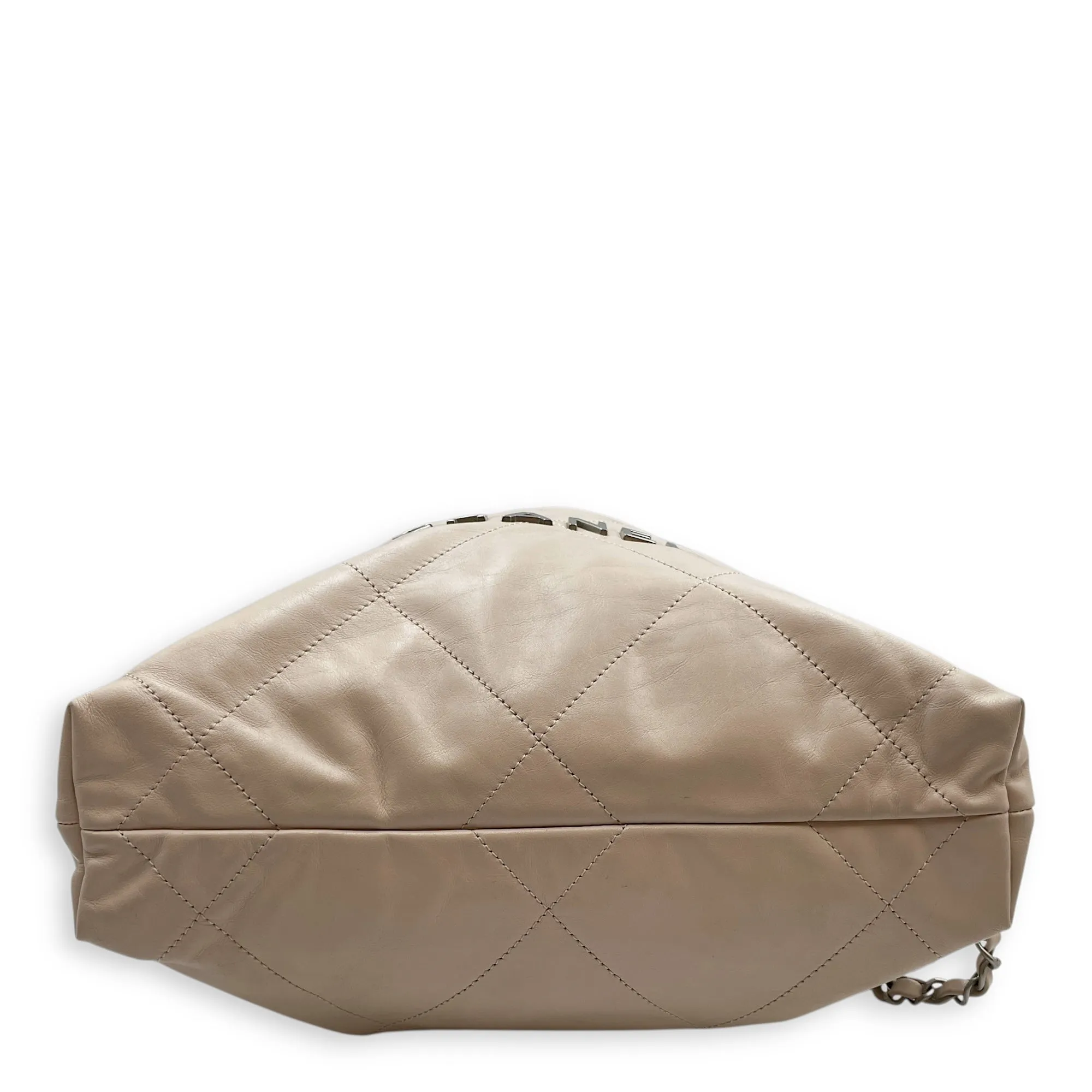C22 Beige Backpack in Shiny Calfskin, Silver hardware