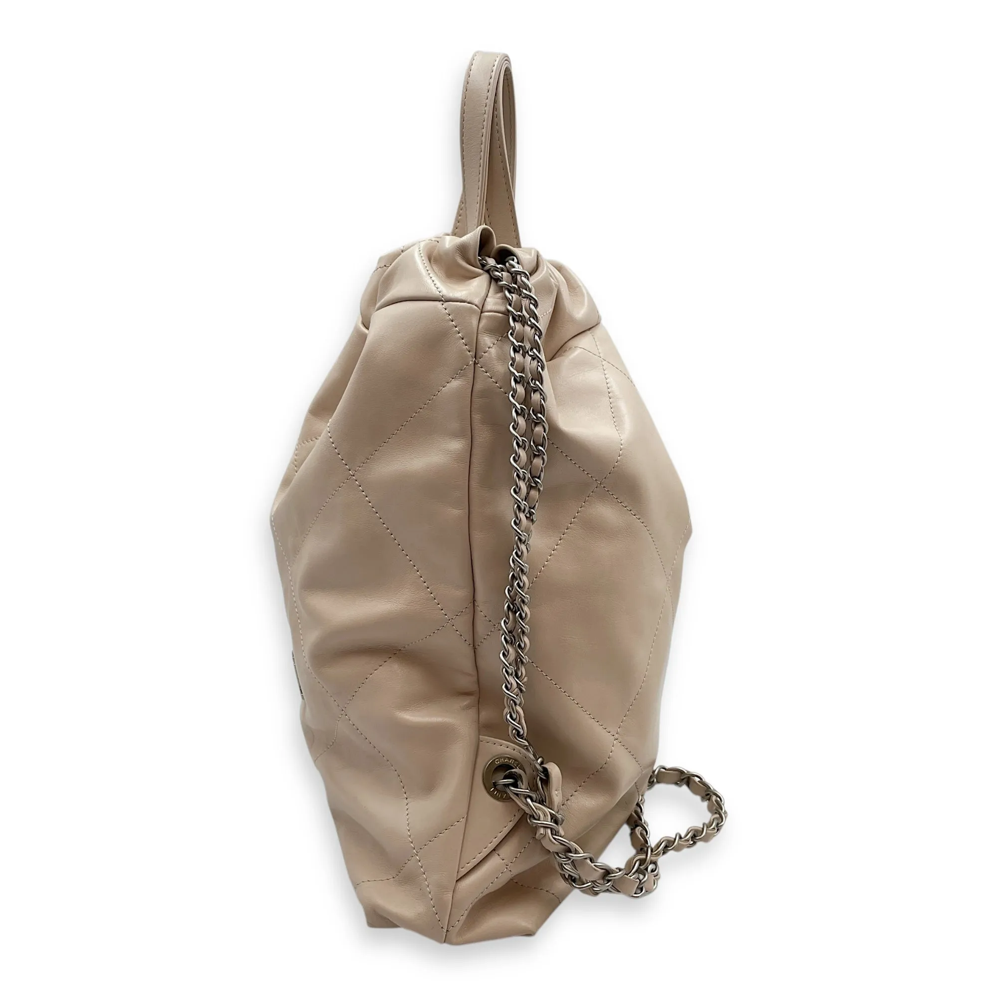C22 Beige Backpack in Shiny Calfskin, Silver hardware