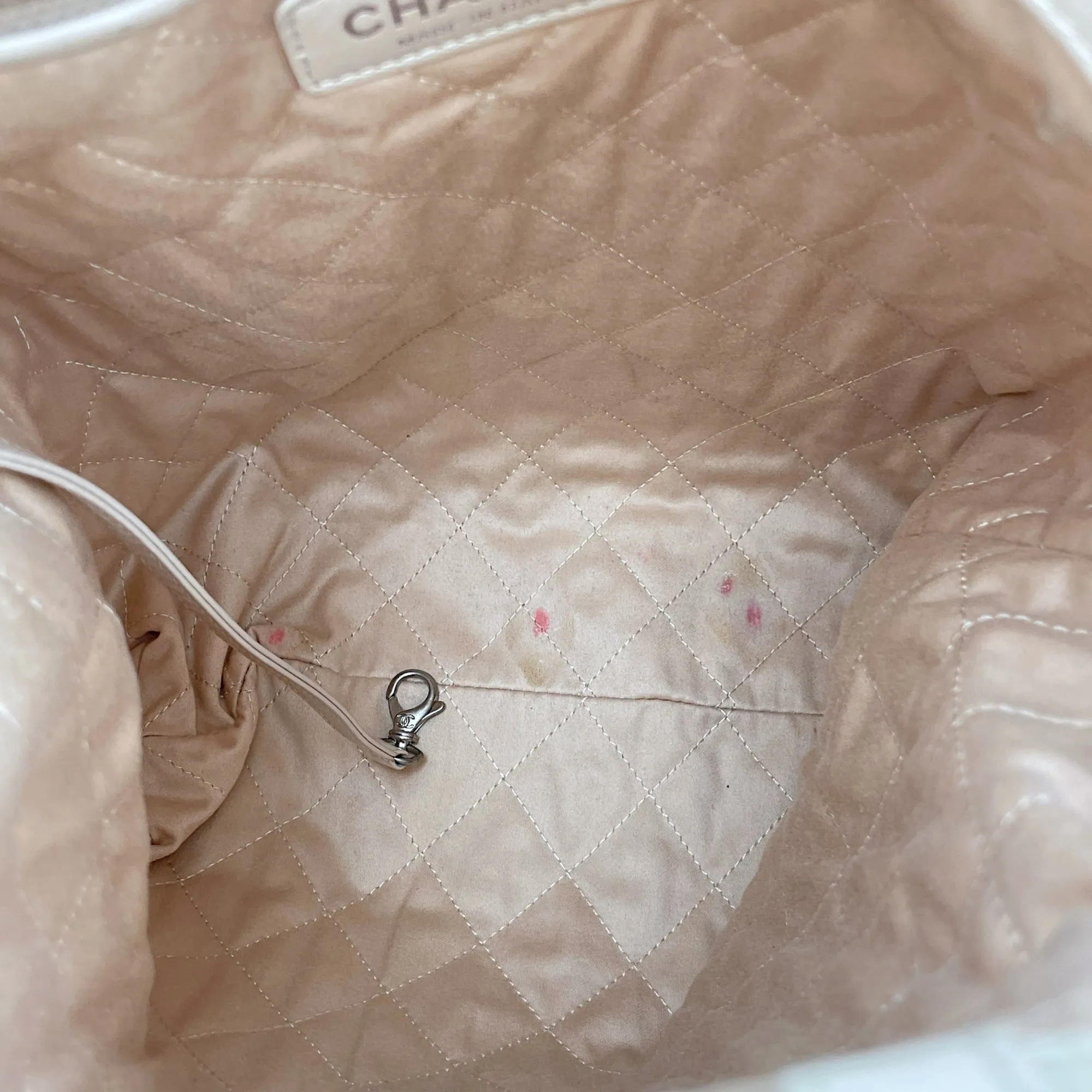 C22 Beige Backpack in Shiny Calfskin, Silver hardware