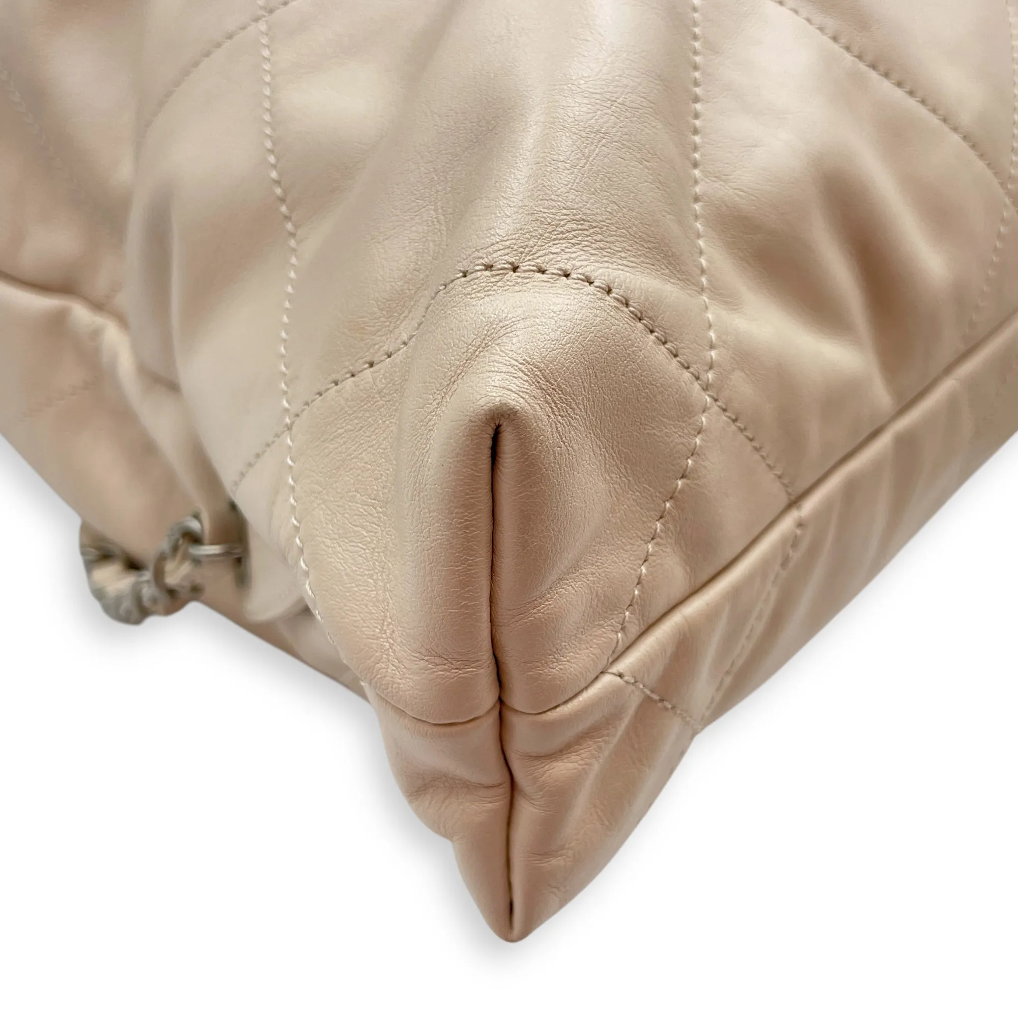 C22 Beige Backpack in Shiny Calfskin, Silver hardware