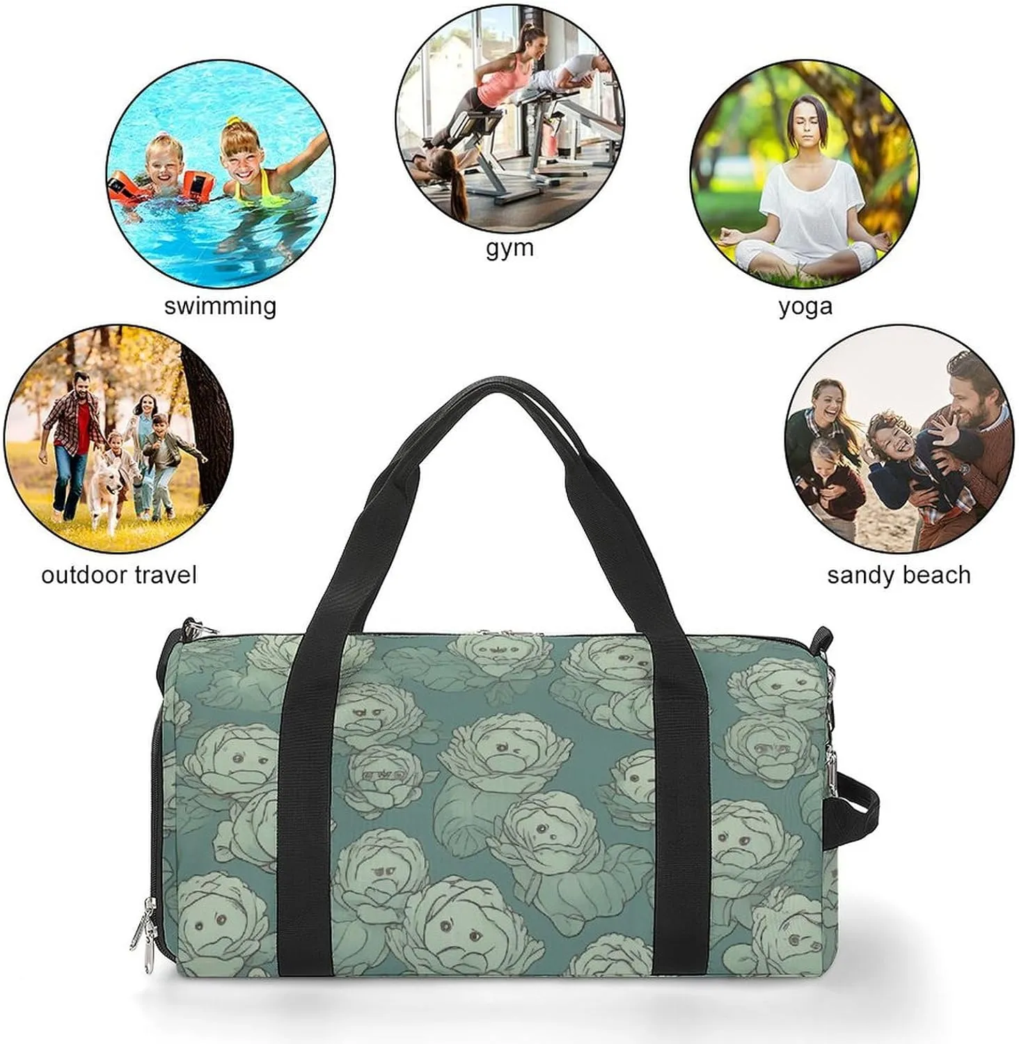 Cabbage Pattern Sports Gym Bag Carry on Holdalls for Men Small Duffel Bags for Women with Shoe Compartment