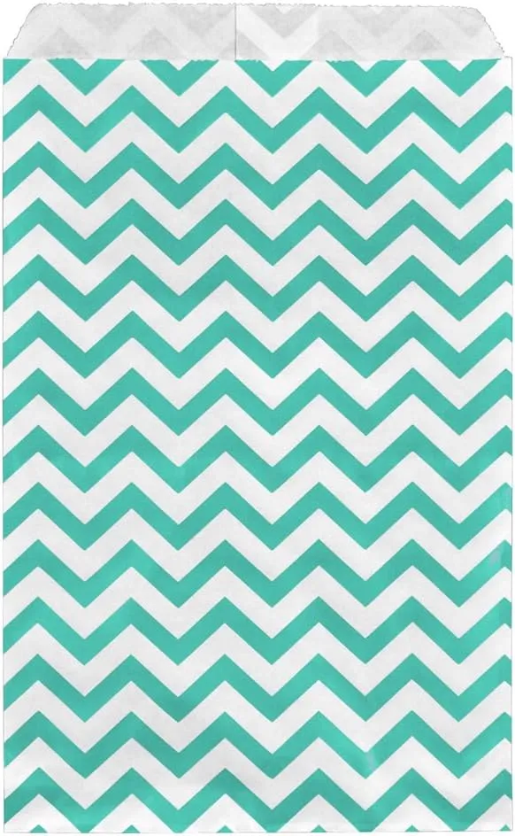 Caddy Bay Collection 200 pcs Turquoise Chevron Paper Gift Bags Shopping Sales Tote Bags 6" x 9" Zig Zag Design