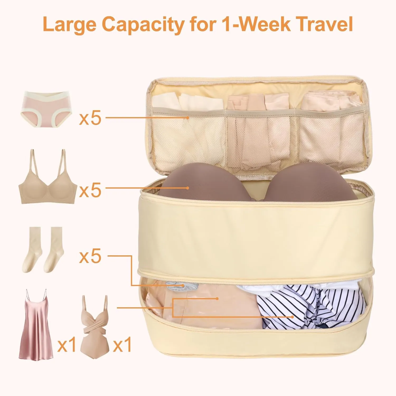 Cambond Travel Underwear Organizer Bag - Lightweight Bra Organizer, Portable Expandable Compression Packing Cubes, Underwear Storage Bag for Women