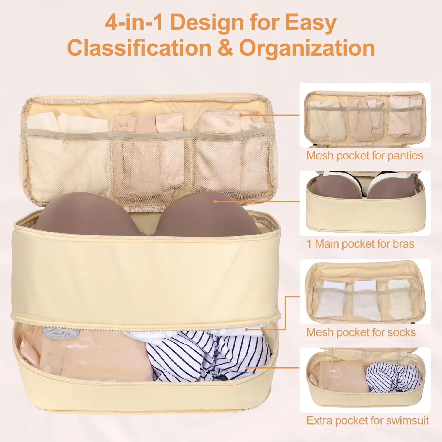 Cambond Travel Underwear Organizer Bag - Lightweight Bra Organizer, Portable Expandable Compression Packing Cubes, Underwear Storage Bag for Women
