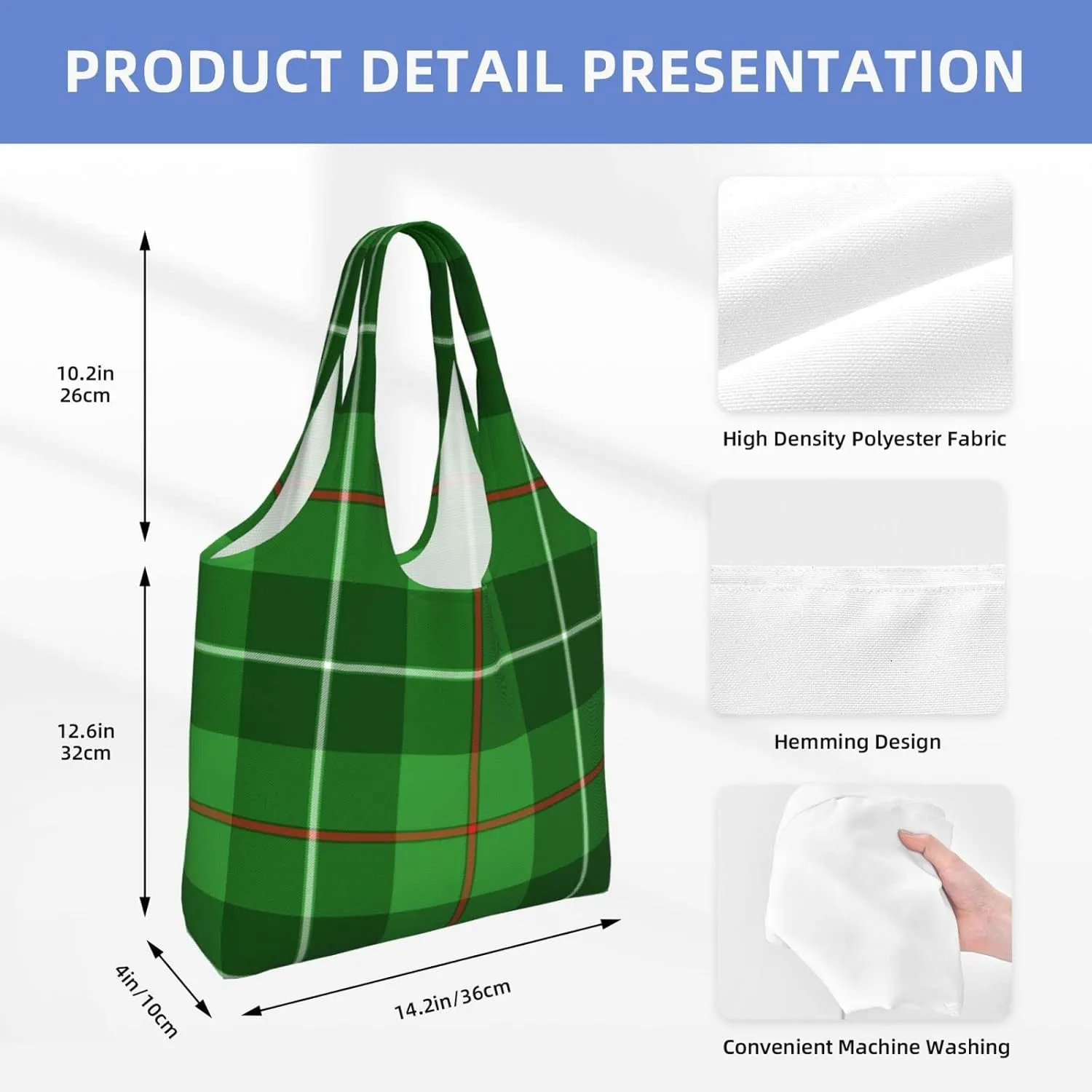 Canvas Shoulder Tote Bags For Women And Men, Reusable Grocery Bags, Large Capacity Glen Lyon District Tartan Printed