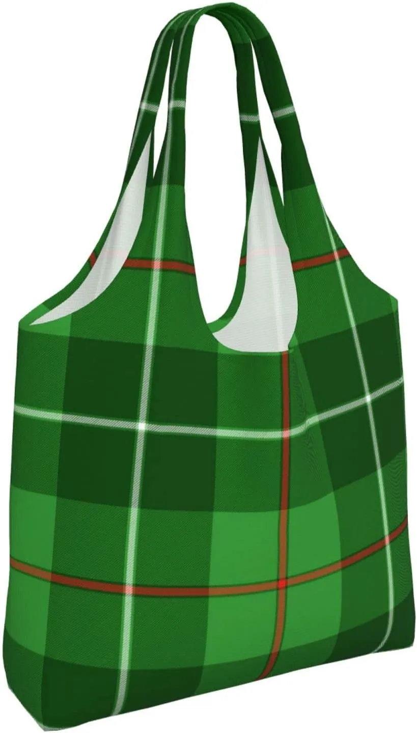 Canvas Shoulder Tote Bags For Women And Men, Reusable Grocery Bags, Large Capacity Glen Lyon District Tartan Printed