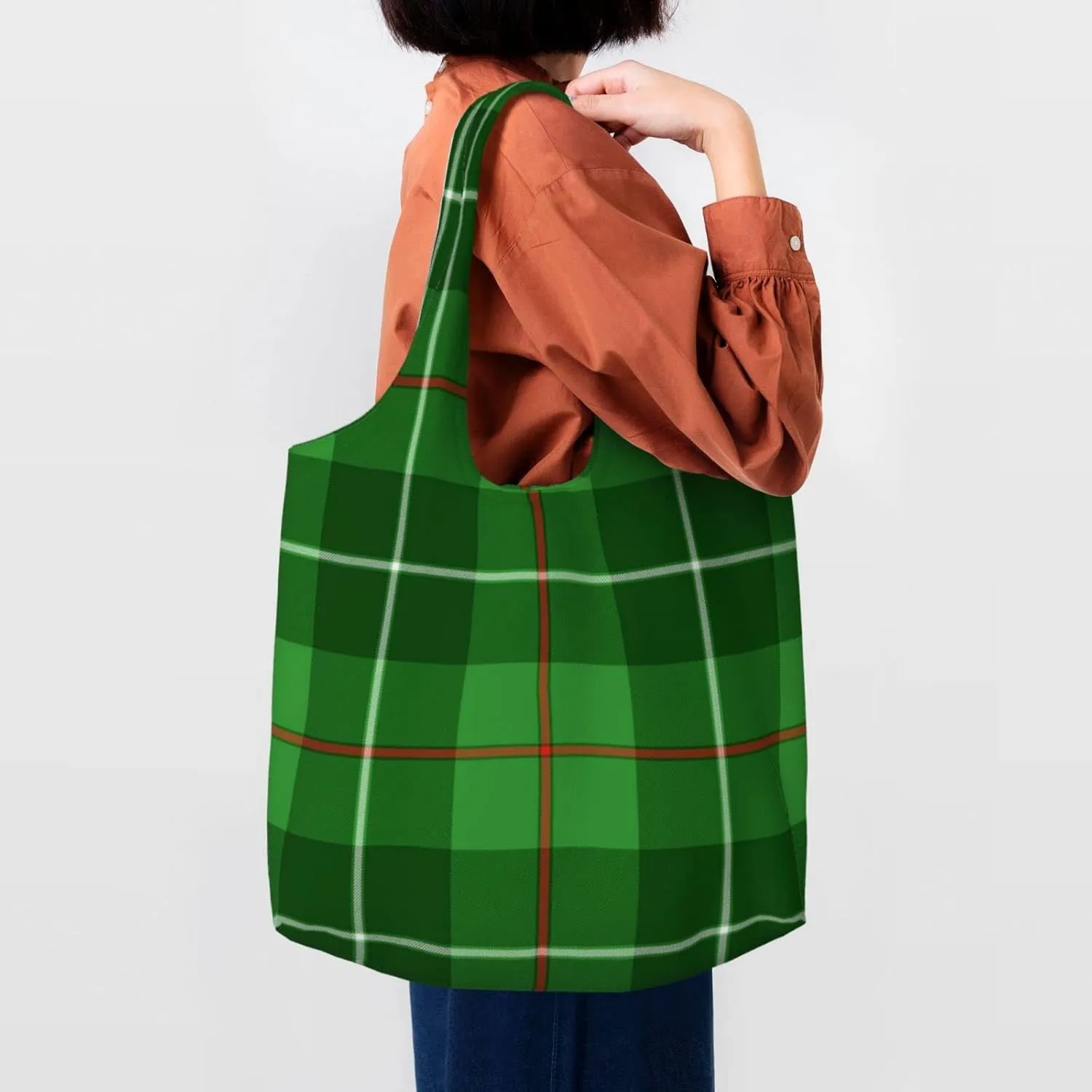 Canvas Shoulder Tote Bags For Women And Men, Reusable Grocery Bags, Large Capacity Glen Lyon District Tartan Printed