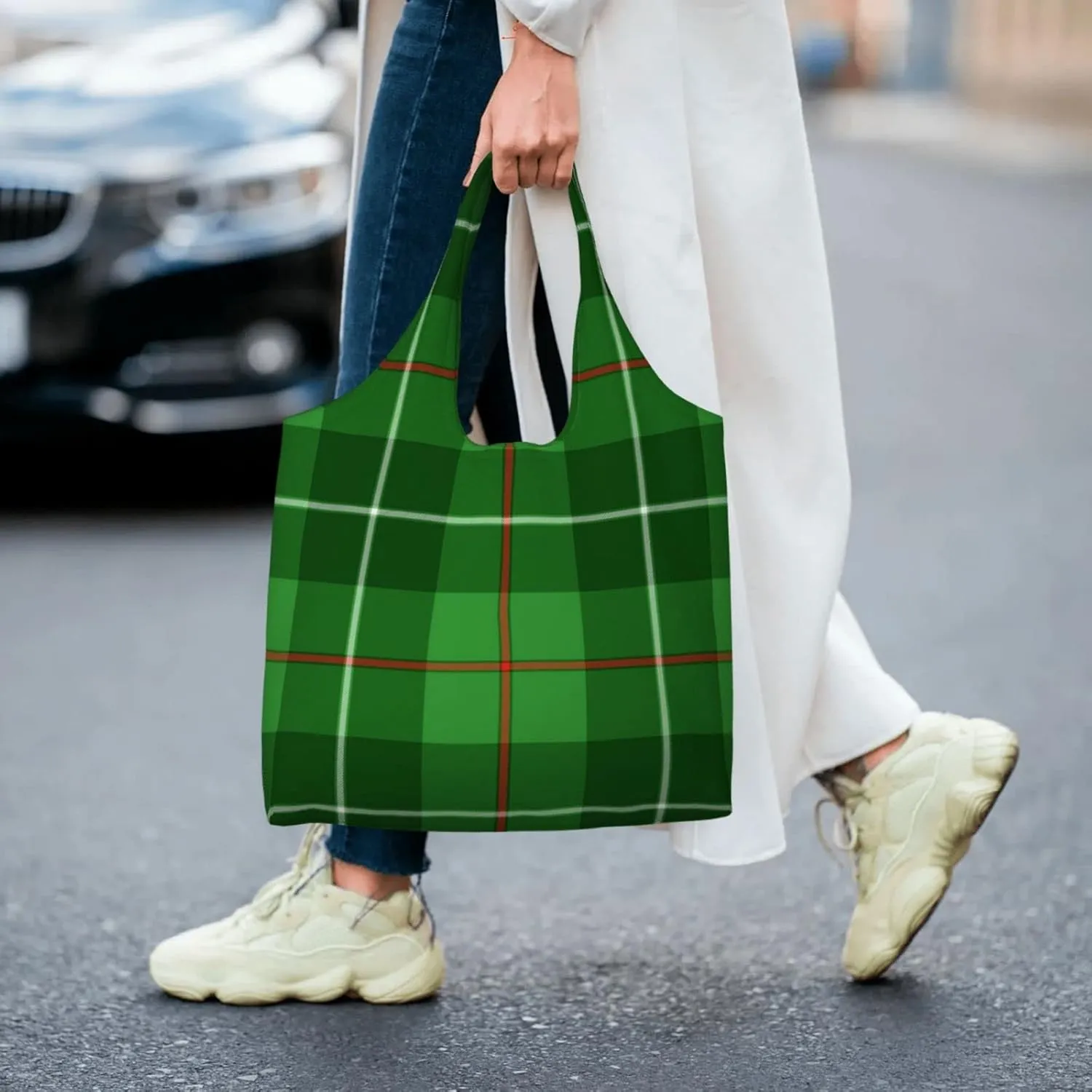 Canvas Shoulder Tote Bags For Women And Men, Reusable Grocery Bags, Large Capacity Glen Lyon District Tartan Printed