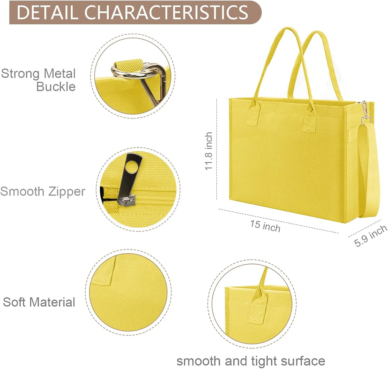 Canvas Tote Bag for Women, Large Laptop Crossbody Bag Travel Tote Handbag Everything Bag with Zip Simple Bag