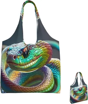 Canvas Tote Bag Lightweight Reusable Grocery Shopping Bag 3D Snake Handbag for Women Men
