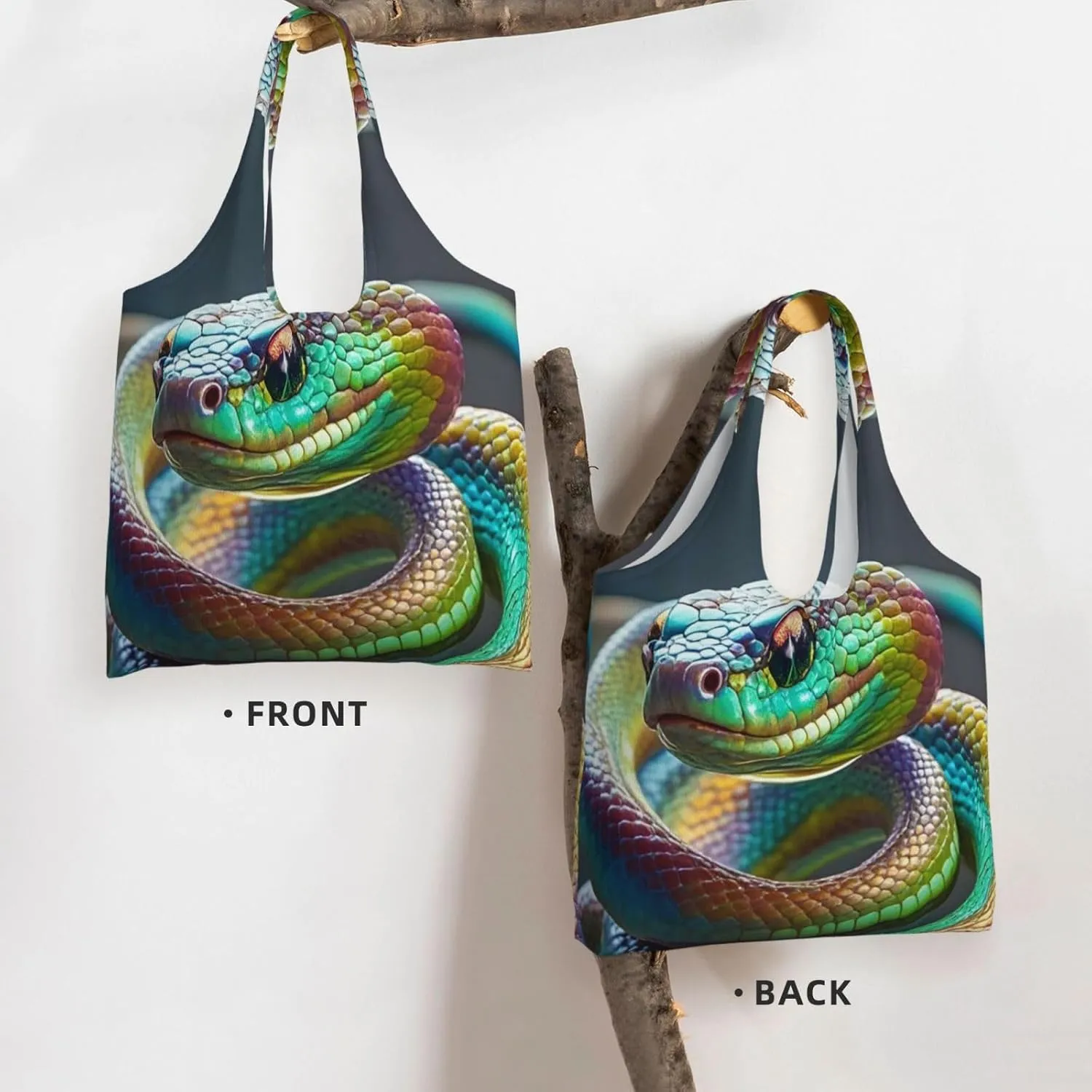 Canvas Tote Bag Lightweight Reusable Grocery Shopping Bag 3D Snake Handbag for Women Men