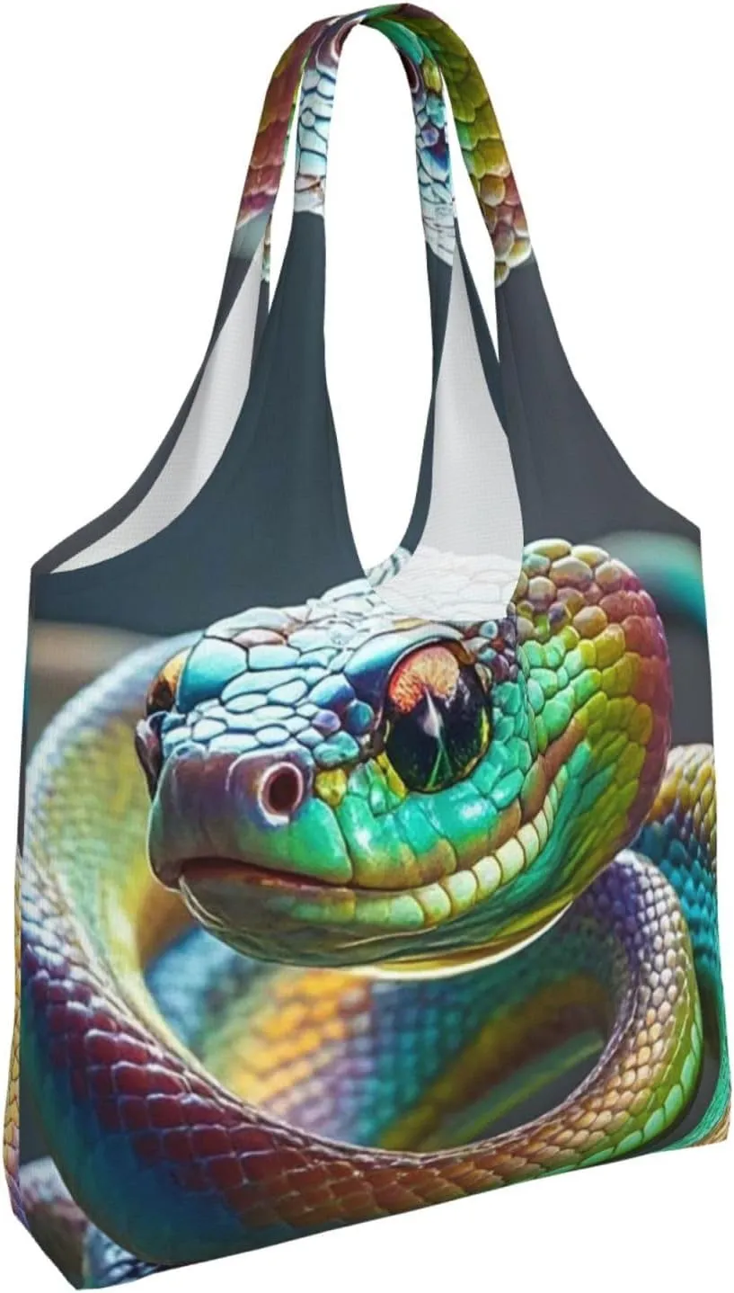 Canvas Tote Bag Lightweight Reusable Grocery Shopping Bag 3D Snake Handbag for Women Men