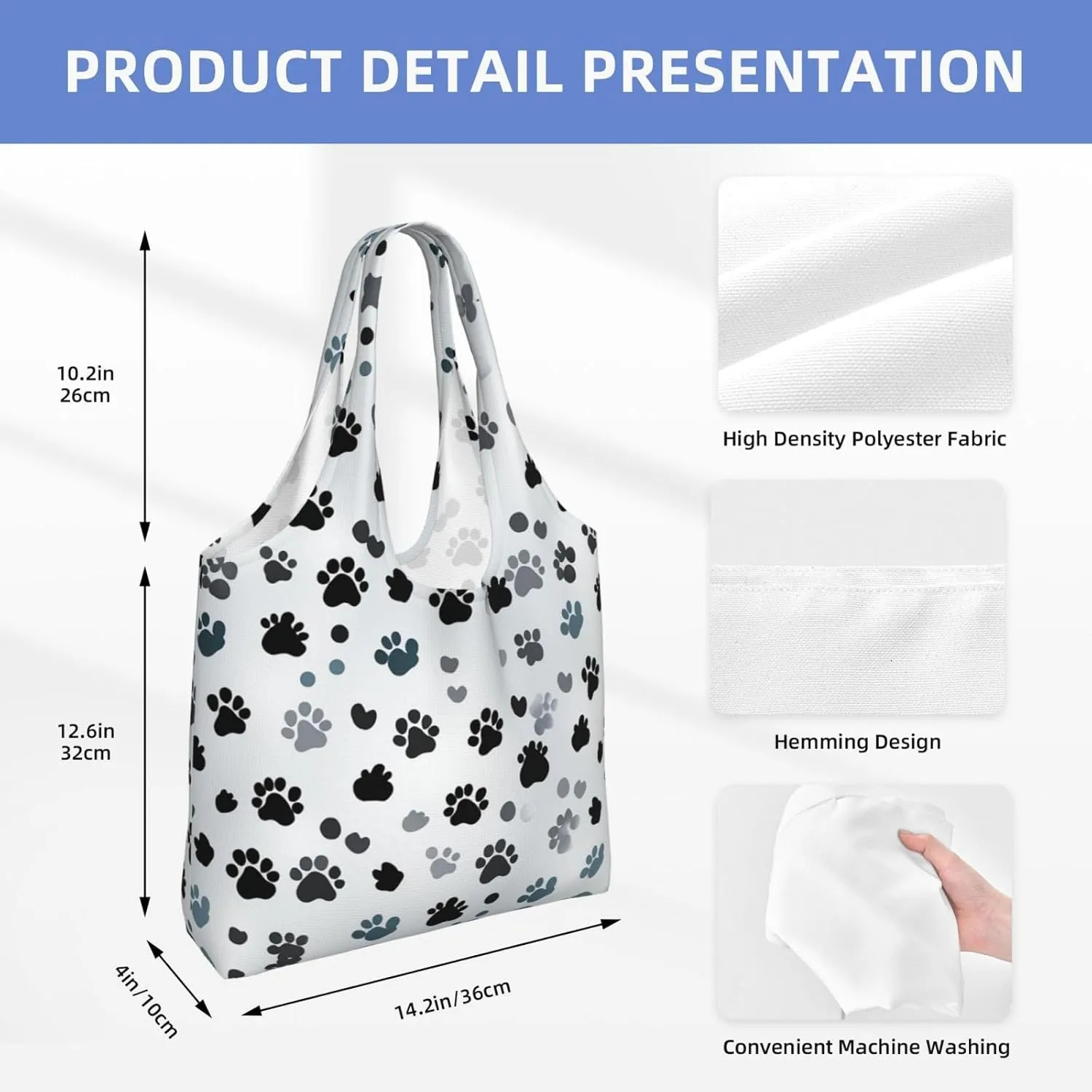 Canvas Tote Bag Lightweight Reusable Grocery Shopping Bag Big Eyed Dog Handbag for Women Men