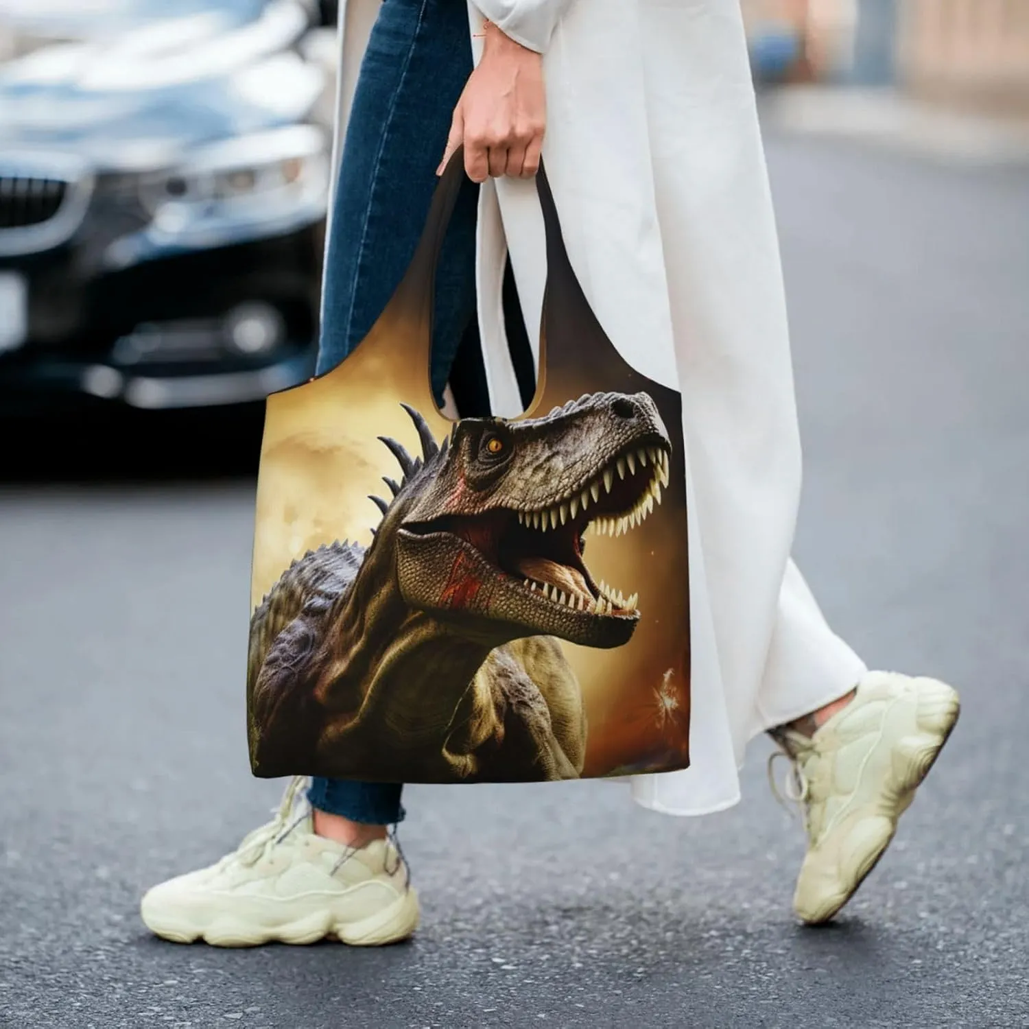 Canvas Tote Bag Lightweight Reusable Grocery Shopping Bag Dots on Leopard Print Handbag for Women Men