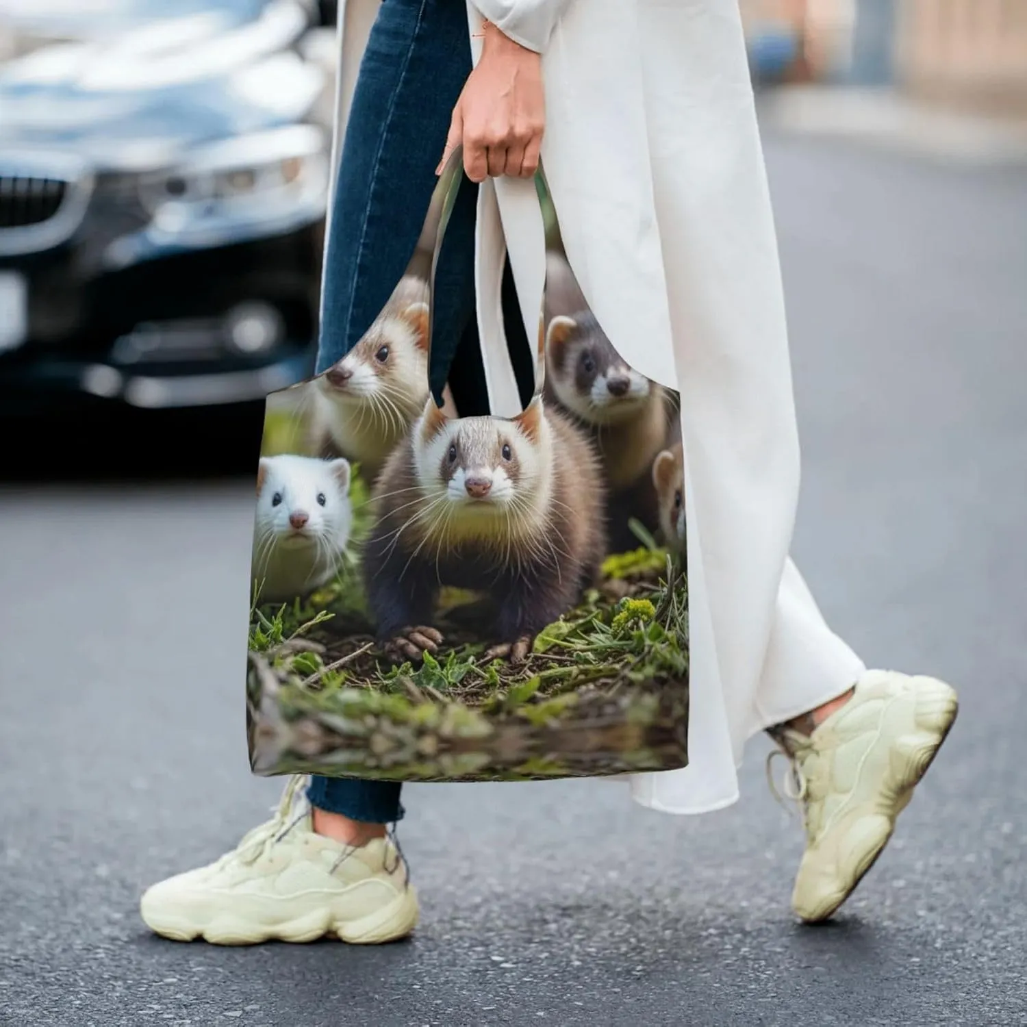 Canvas Tote Bag Lightweight Reusable Grocery Shopping Bag Golden Retriever dogs puppies pets Handbag for Women Men
