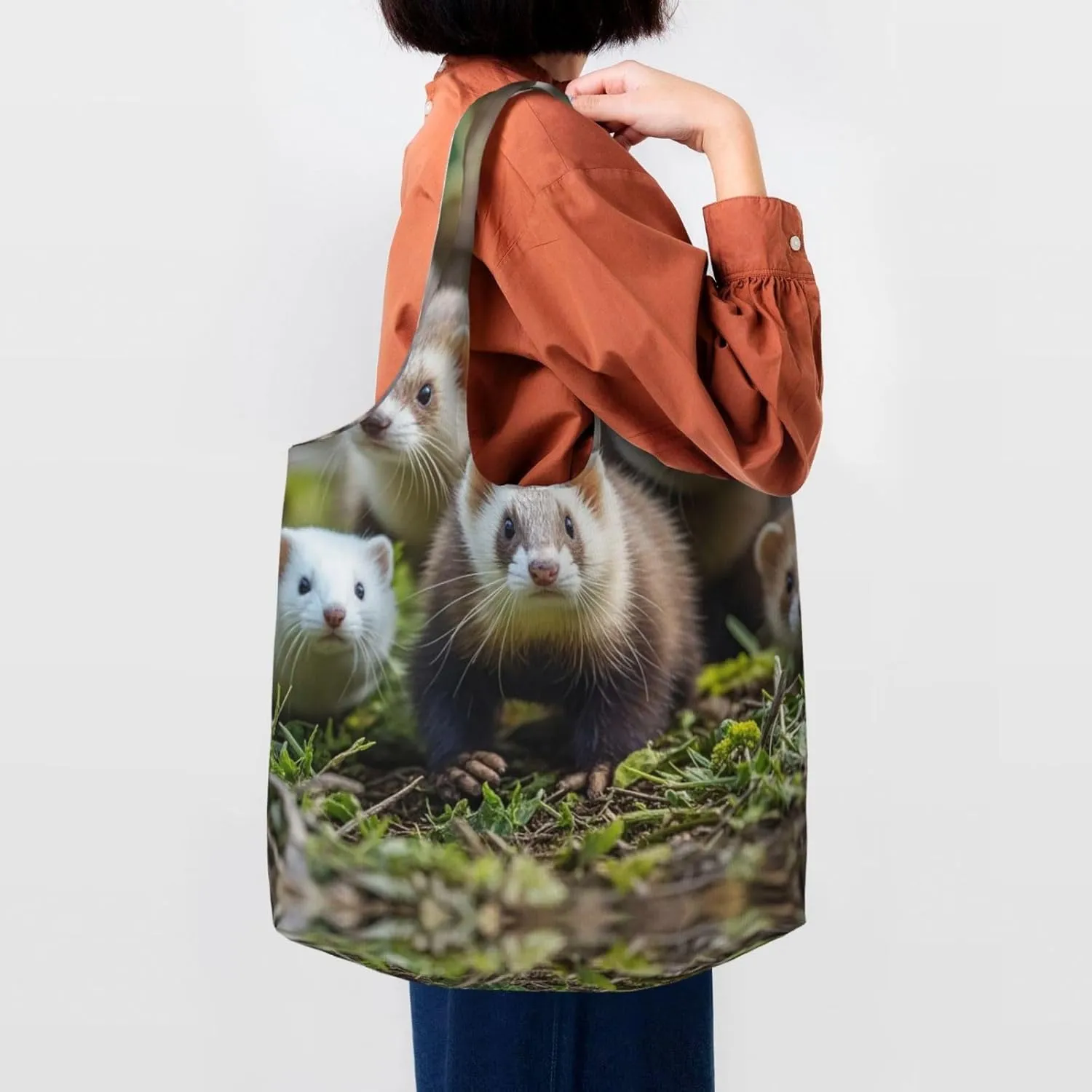 Canvas Tote Bag Lightweight Reusable Grocery Shopping Bag Golden Retriever dogs puppies pets Handbag for Women Men