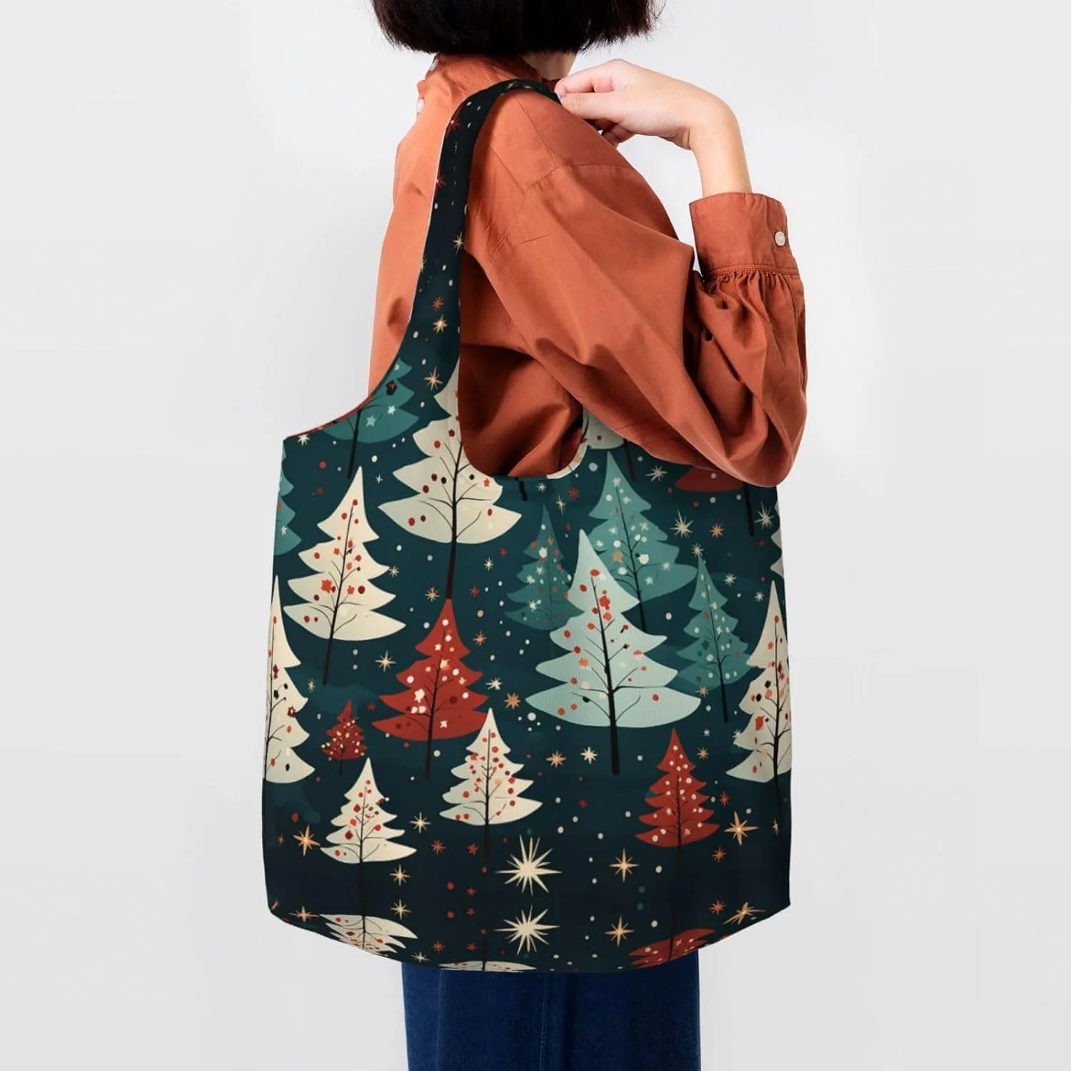 Canvas Tote Bag Lightweight Reusable Grocery Shopping Bag Red Shark Image Handbag for Women Men
