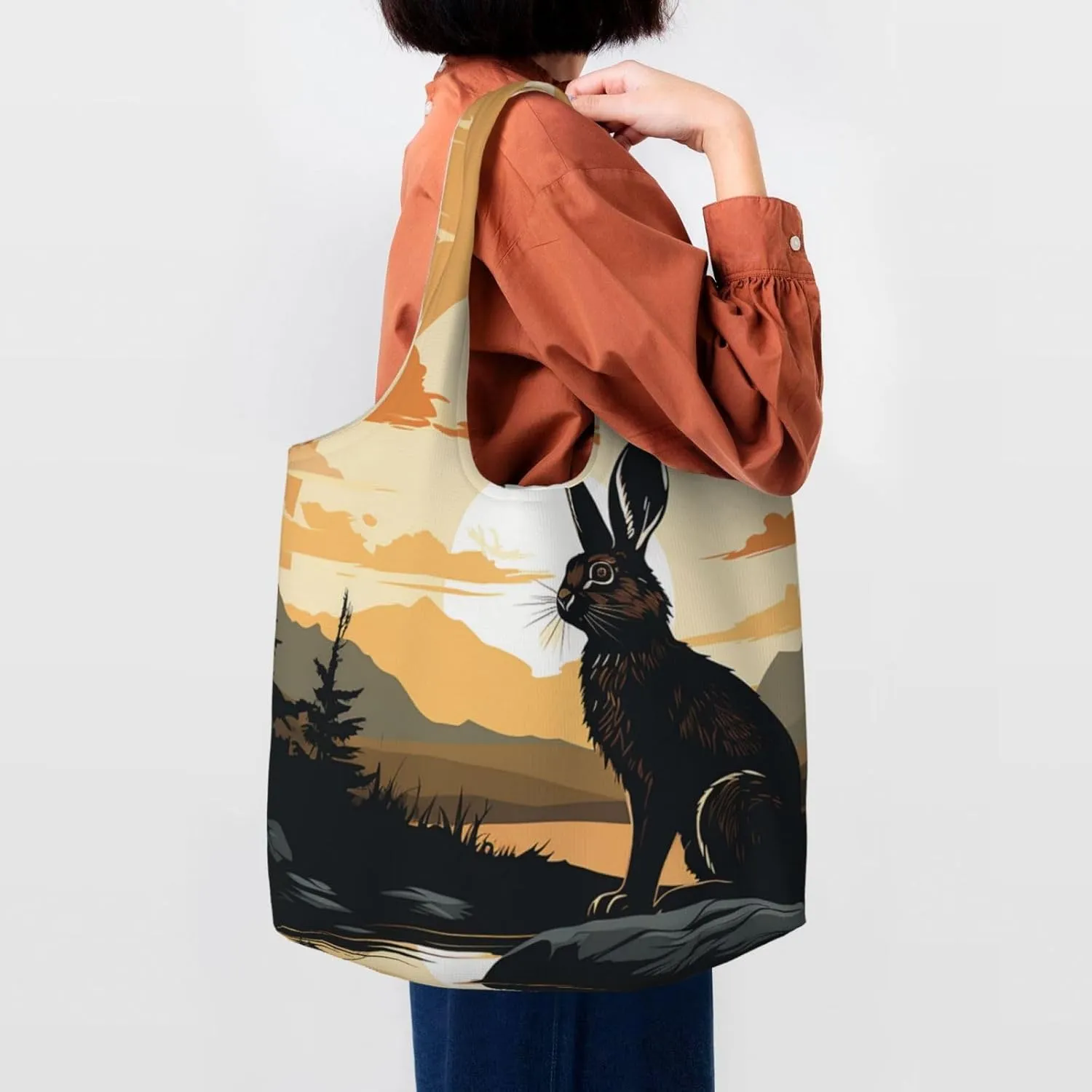 Canvas Tote Bag Lightweight Reusable Grocery Shopping Bag Red Shark Image Handbag for Women Men