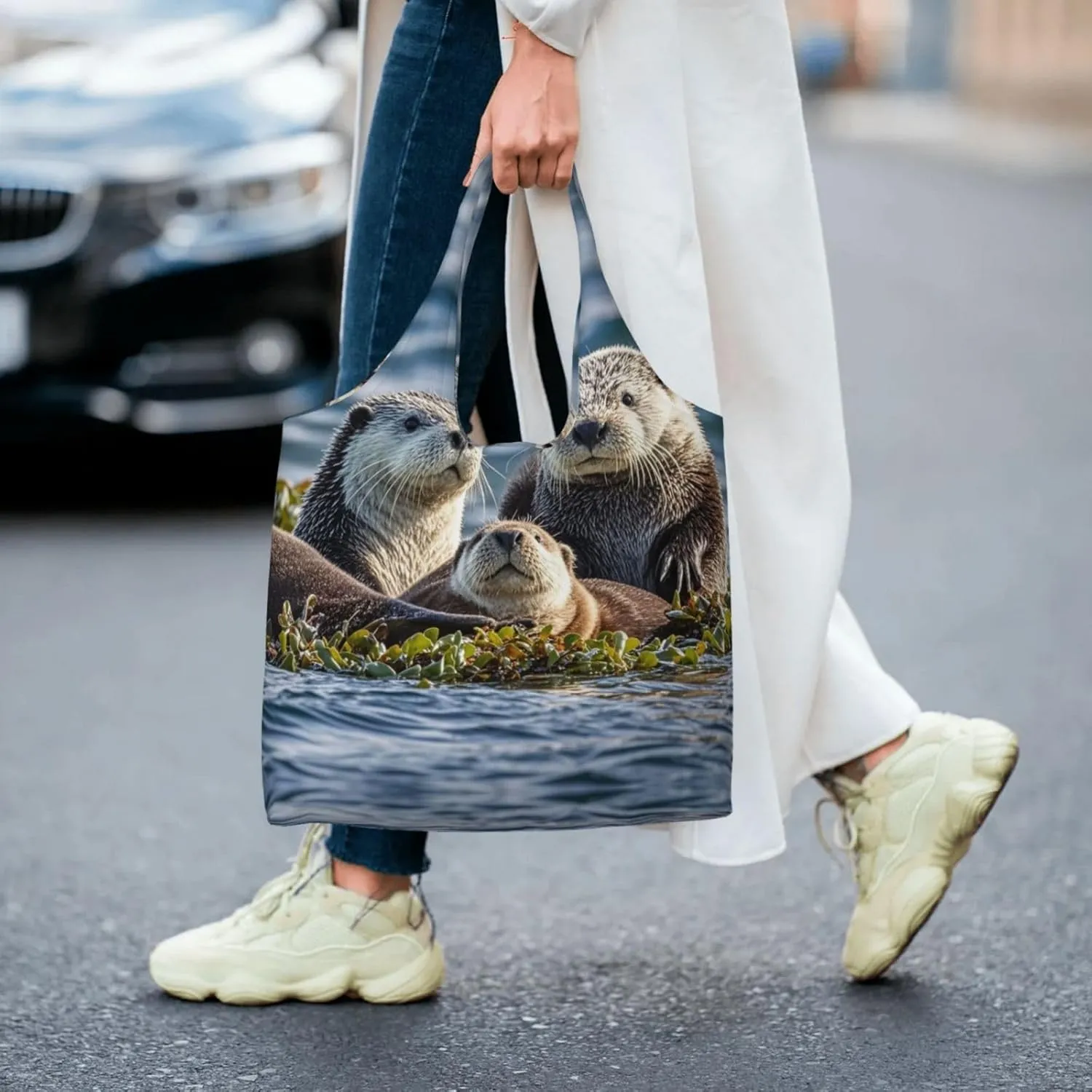 Canvas Tote Bag Lightweight Reusable Grocery Shopping Bag Sloth Sunflower Handbag for Women Men