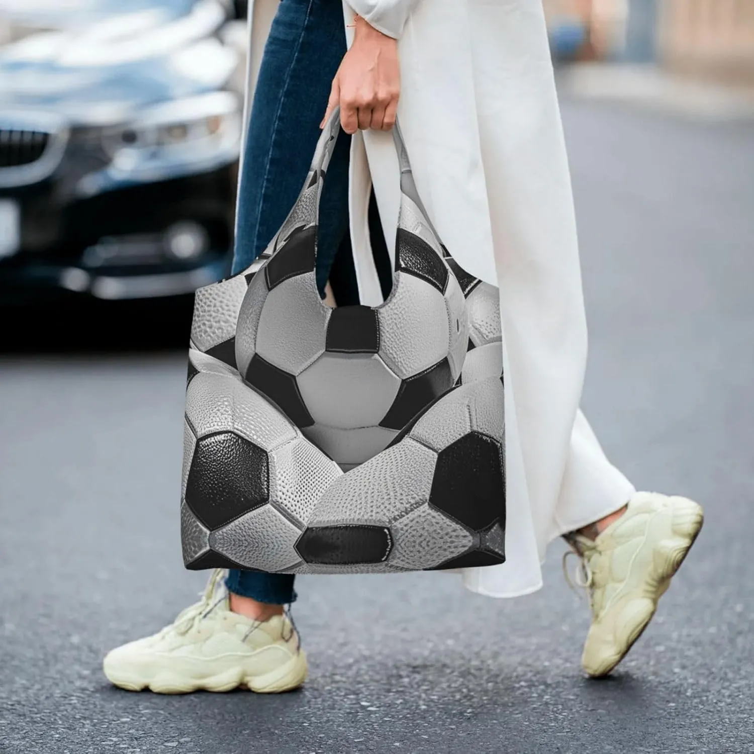 Canvas Tote Bag Lightweight Reusable Grocery Shopping Bag Teal Grey and White Floral Handbag for Women Men