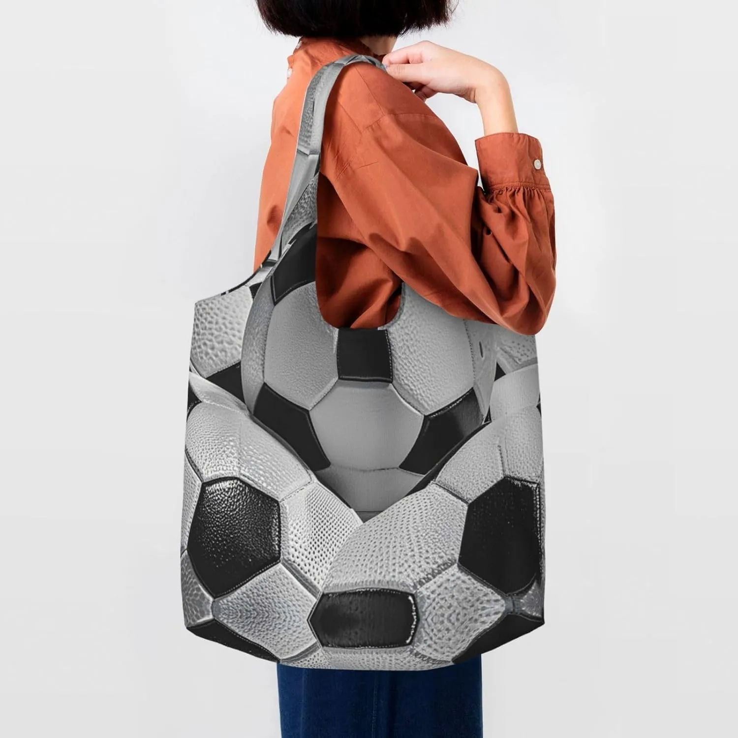Canvas Tote Bag Lightweight Reusable Grocery Shopping Bag Teal Grey and White Floral Handbag for Women Men