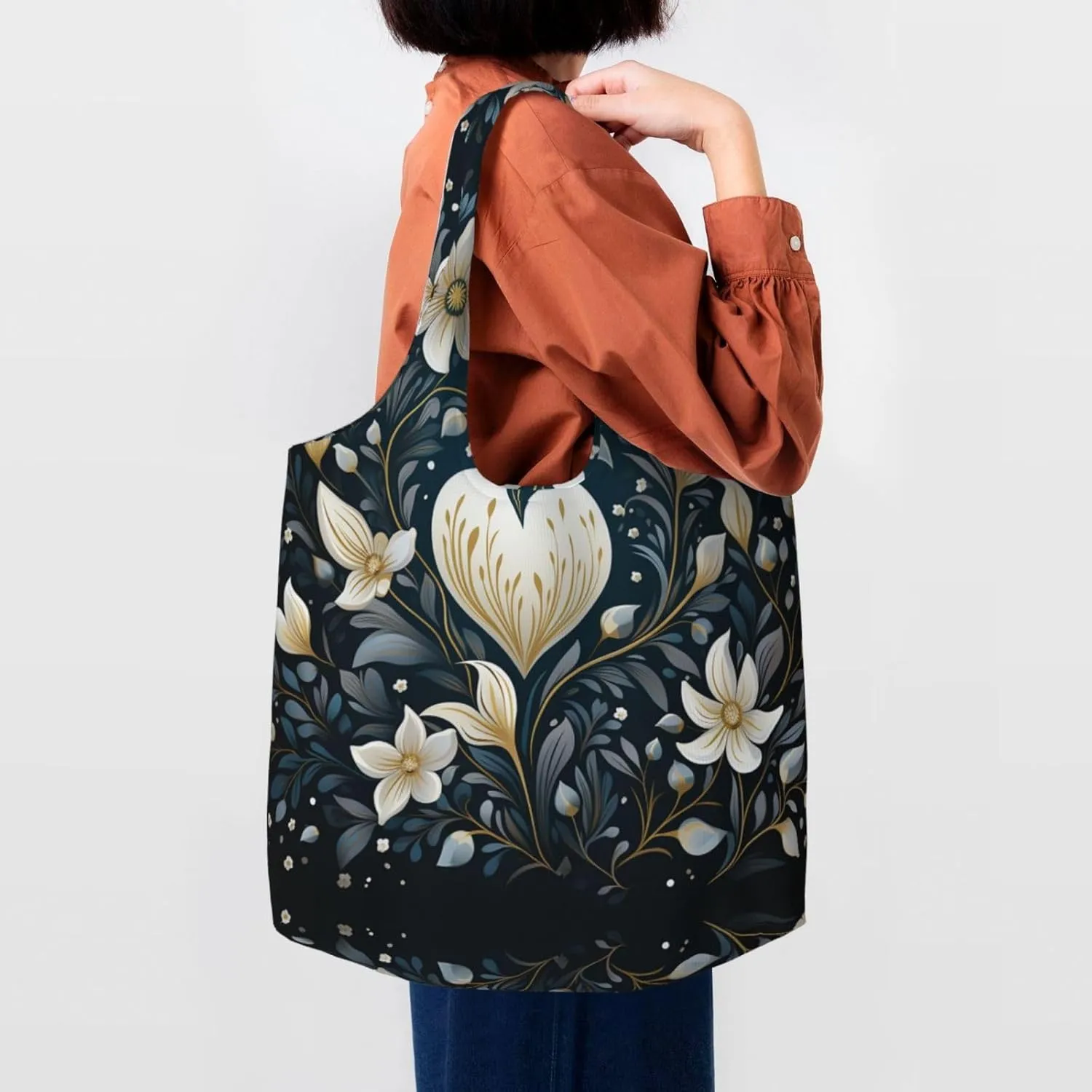Canvas Tote Bag Lightweight Reusable Grocery Shopping Bag Yellow Flowers Handbag for Women Men