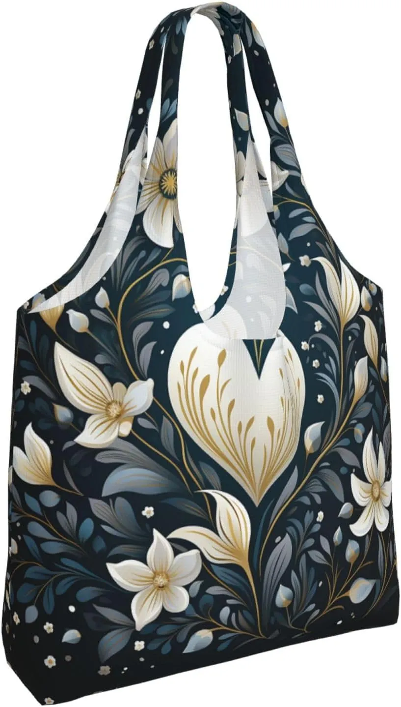 Canvas Tote Bag Lightweight Reusable Grocery Shopping Bag Yellow Flowers Handbag for Women Men