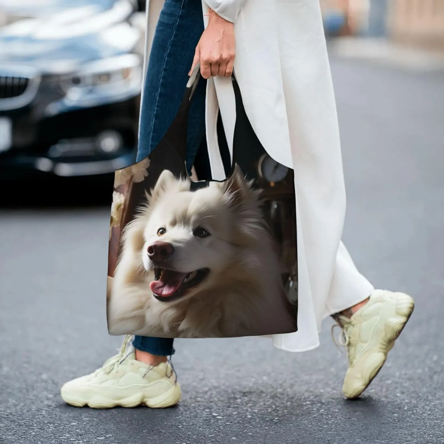 Canvas Tote Bag Lightweight Reusable Grocery Shopping Bag Yellow Flowers Handbag for Women Men