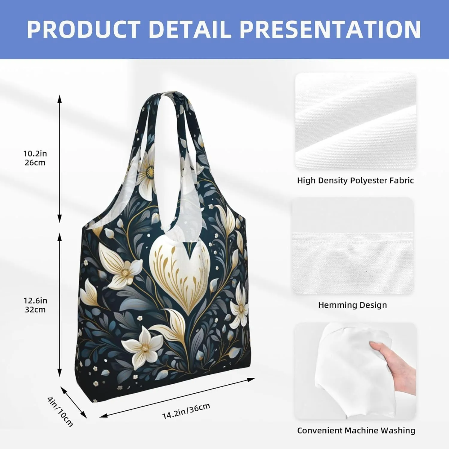 Canvas Tote Bag Lightweight Reusable Grocery Shopping Bag Yellow Flowers Handbag for Women Men
