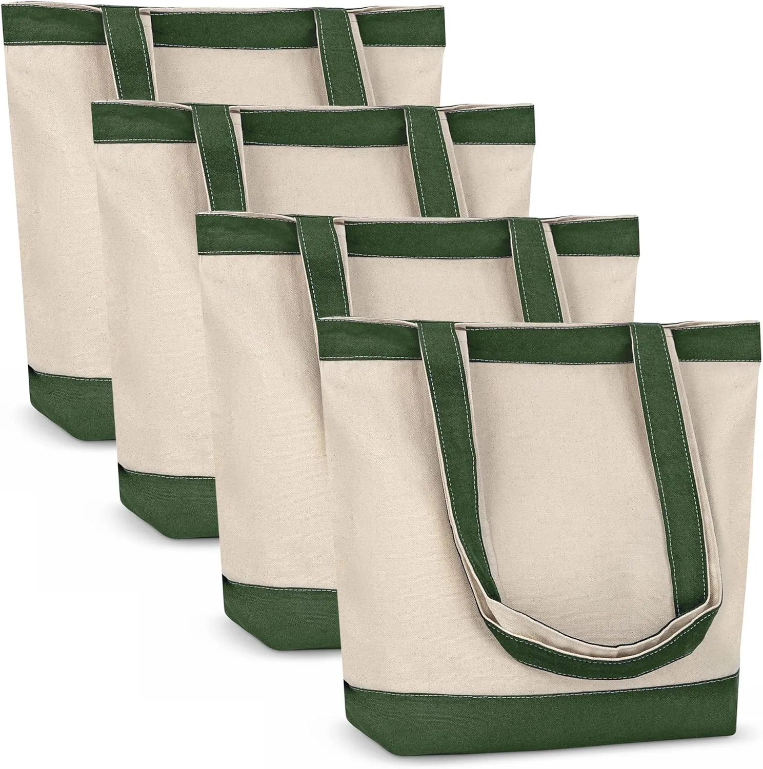 Canvas Tote Bag with Handles for Woman, Reusable Cloth Bag for Groceries and Shopping In Bulk - Blank Cotton Tote Bag, Suitable for DIY Projects HEAVY DUTY, 16"X14.5" With 4” Gusset, Green 4 Pack